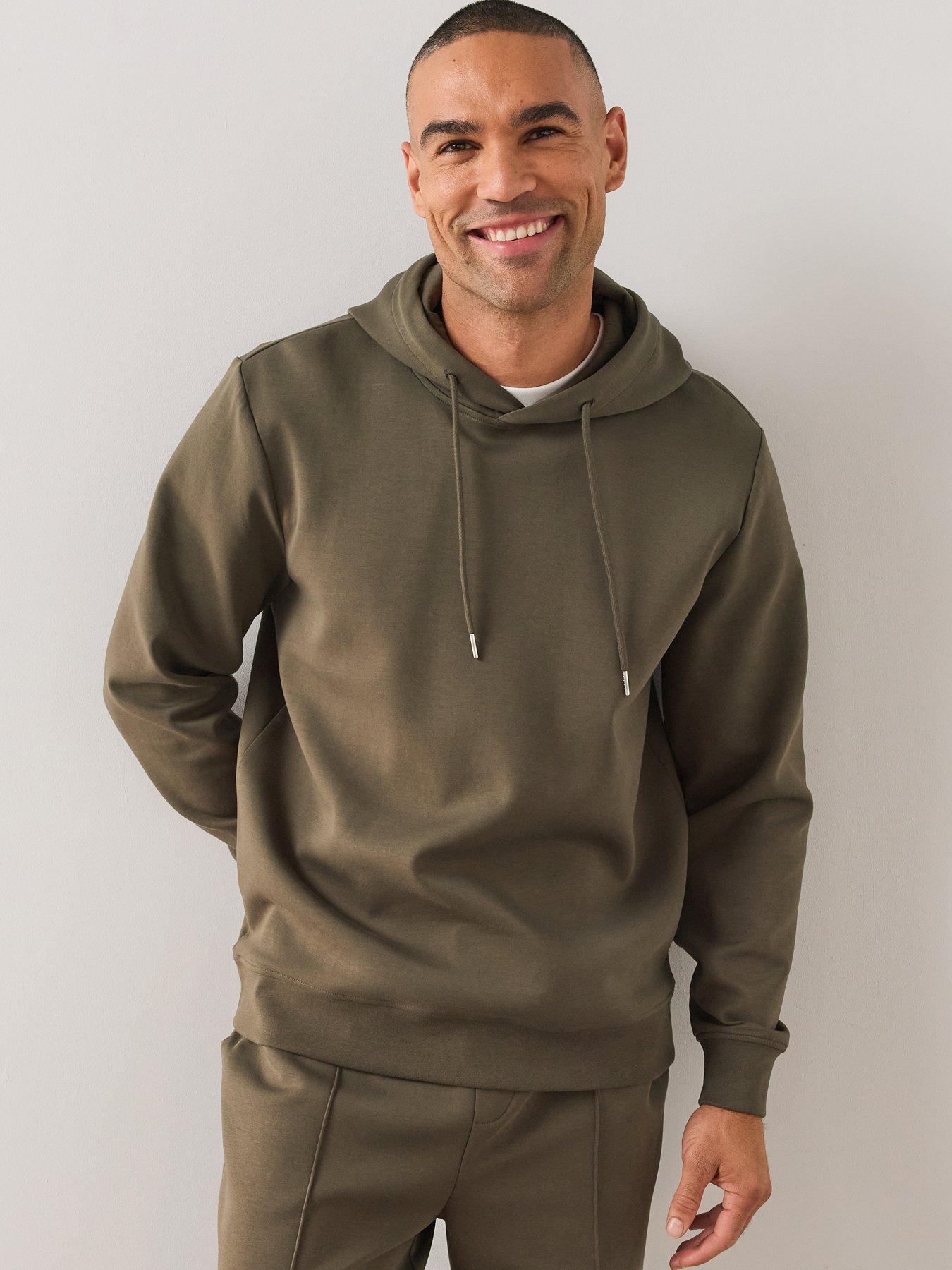 Image 1 of 6 of The Very Collection Mens Premium Interlock Jersey Smart Hoodie - Dark Khaki