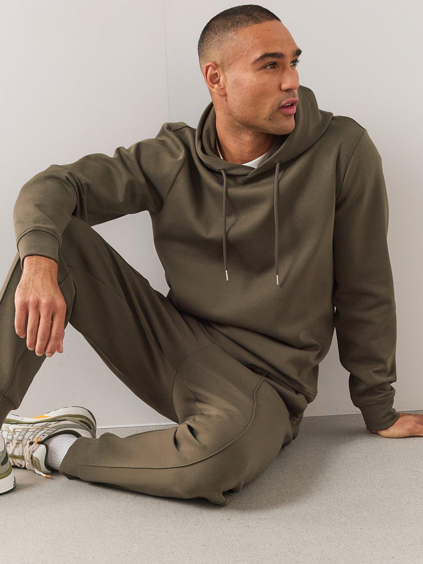 Image 6 of 6 of The Very Collection Mens Premium Interlock Jersey Smart Hoodie - Dark Khaki