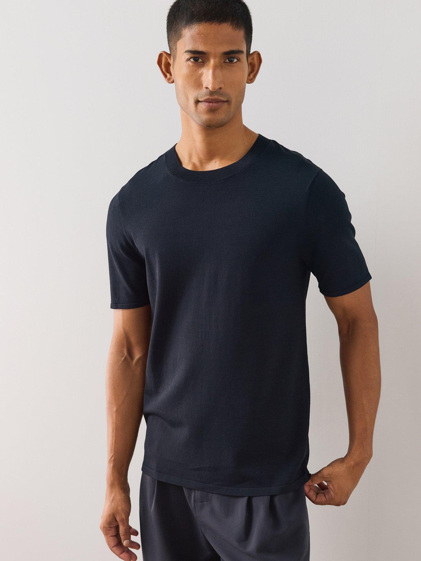 Image 1 of 6 of The Very Collection Smart Crew Neck Knitted T-shirt - Nav Y