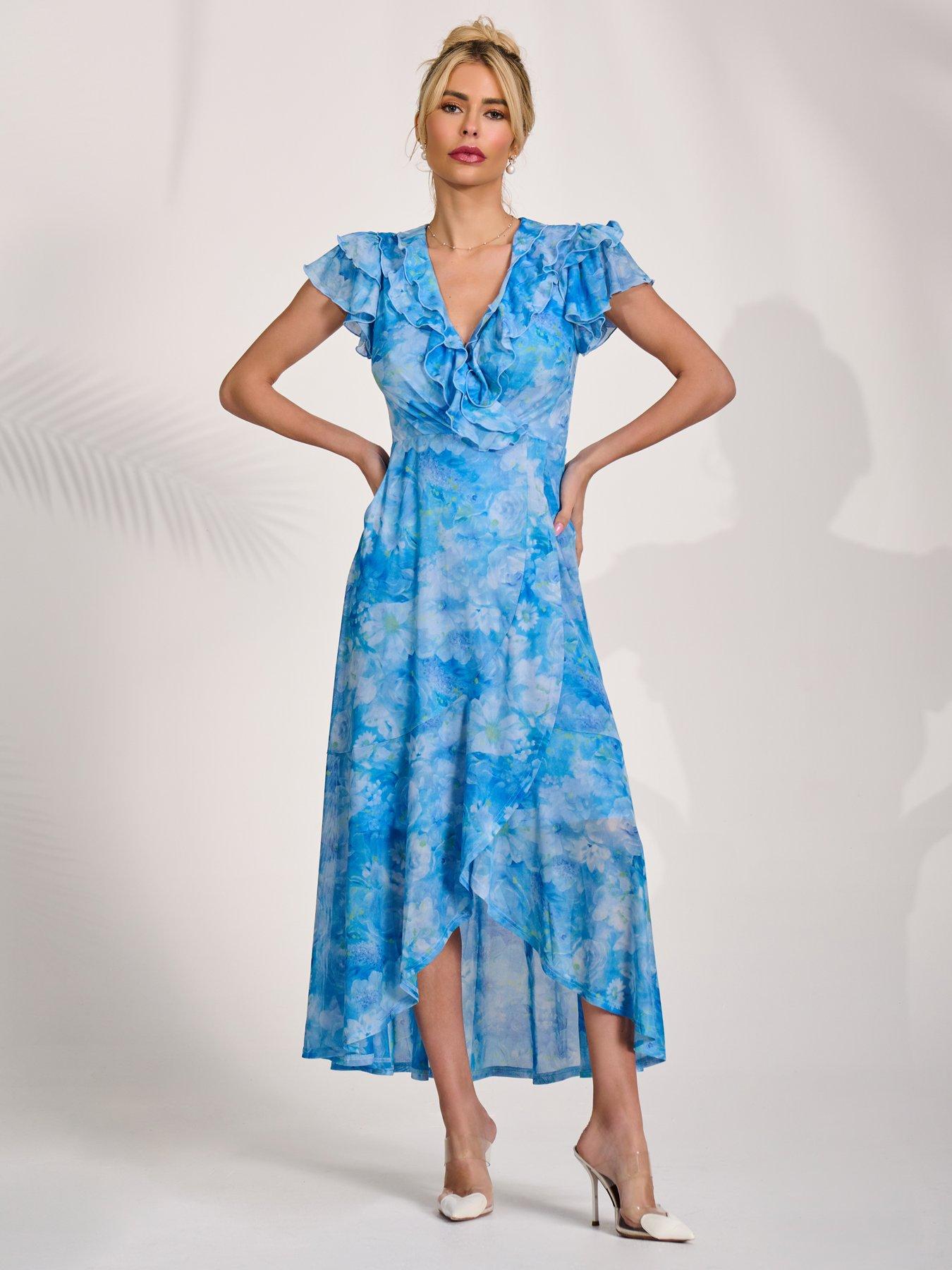 Image 3 of 7 of Jolie Moi Ruffled Mesh Maxi Dress - Blue