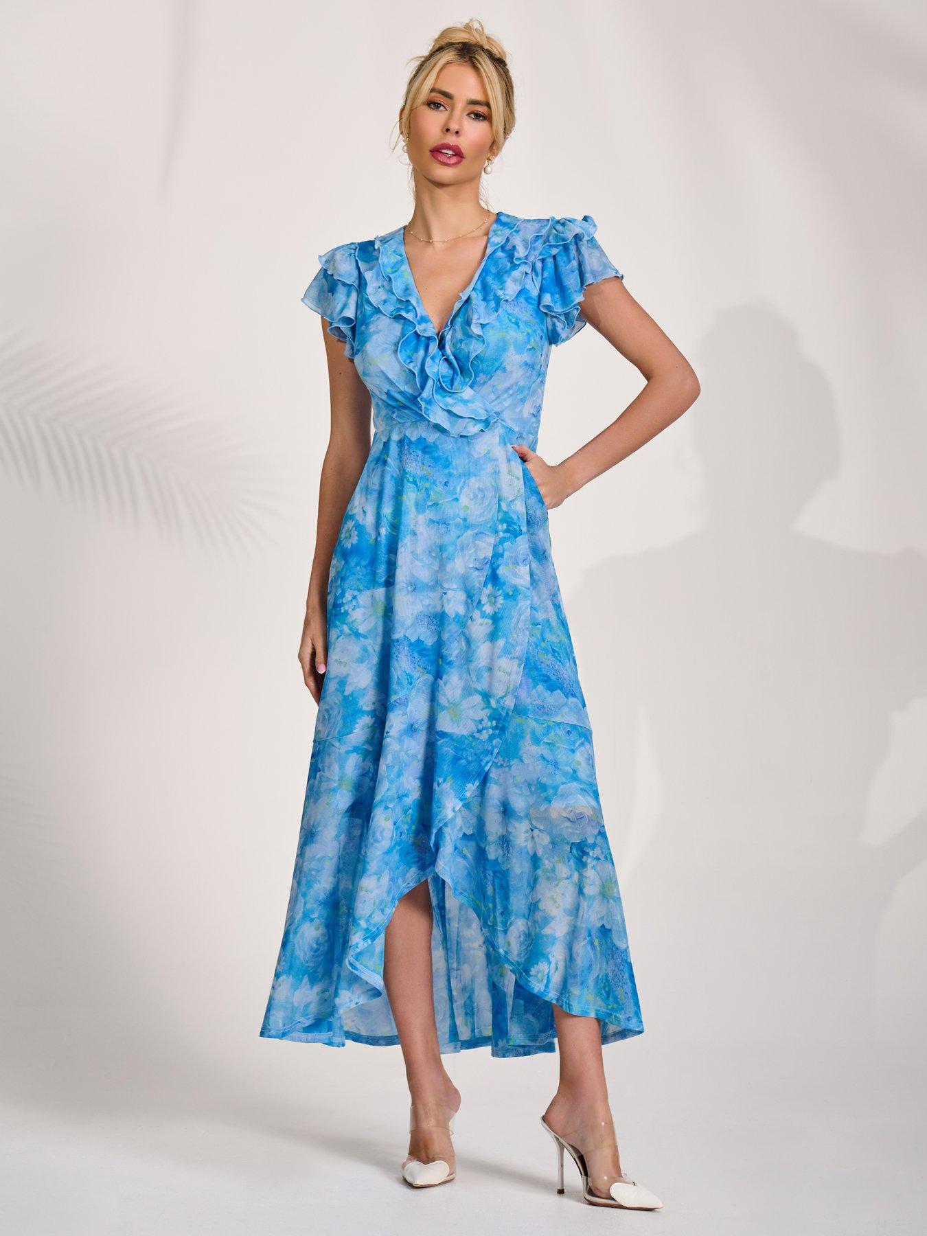 Image 5 of 7 of Jolie Moi Ruffled Mesh Maxi Dress - Blue