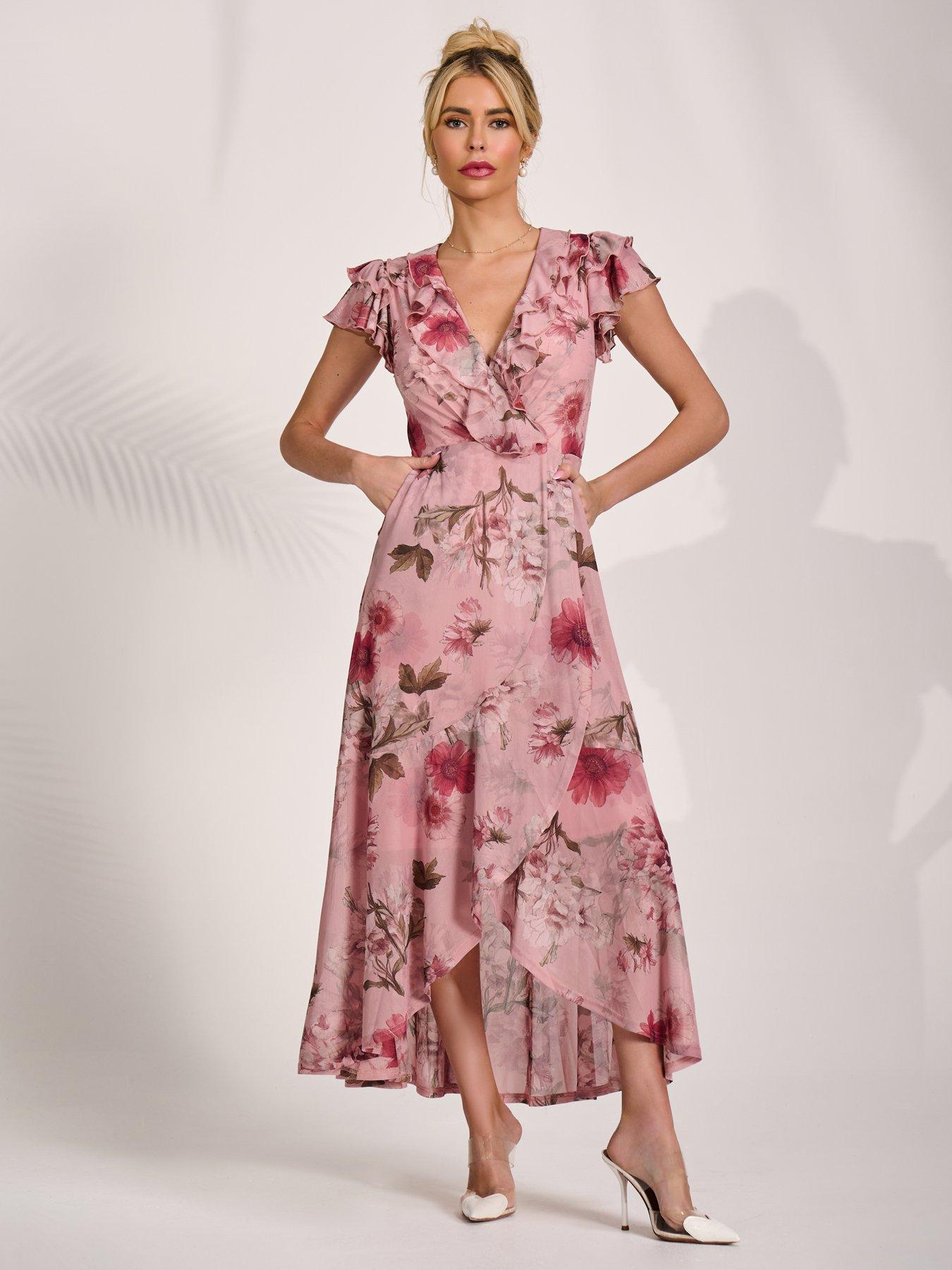 Image 5 of 7 of Jolie Moi Ruffled Mesh Maxi Dress - Pink