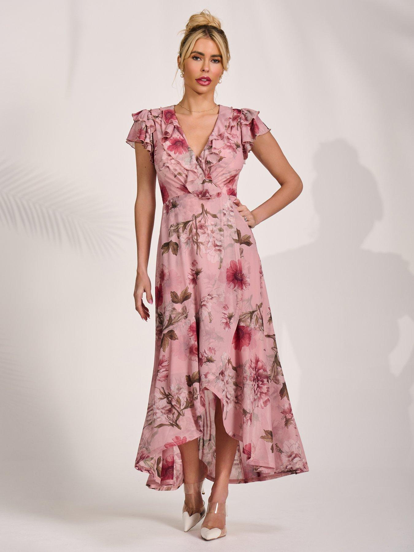 Image 6 of 7 of Jolie Moi Ruffled Mesh Maxi Dress - Pink
