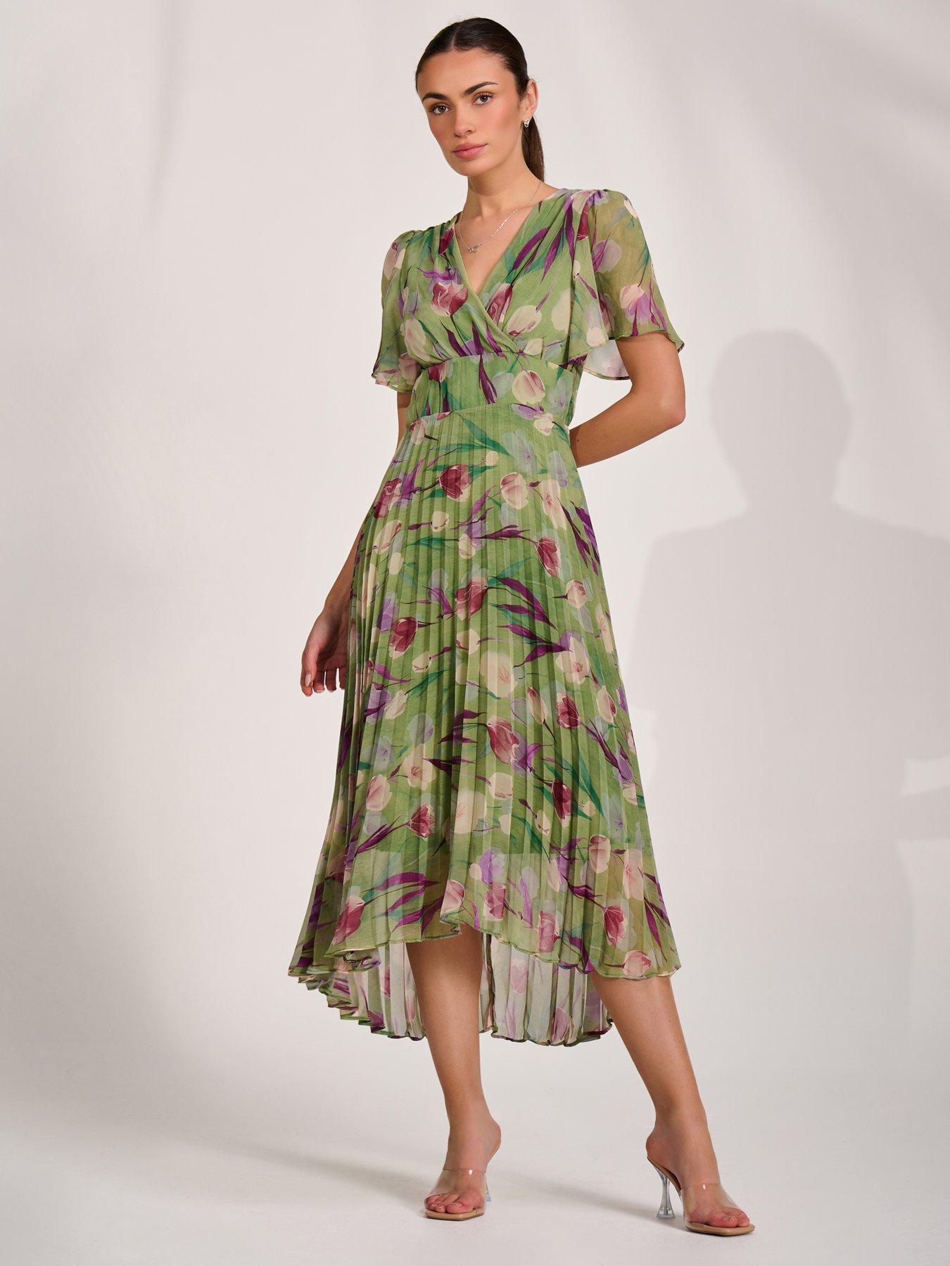 Jolie Moi Chiffon Pleated Maxi Dress - Green