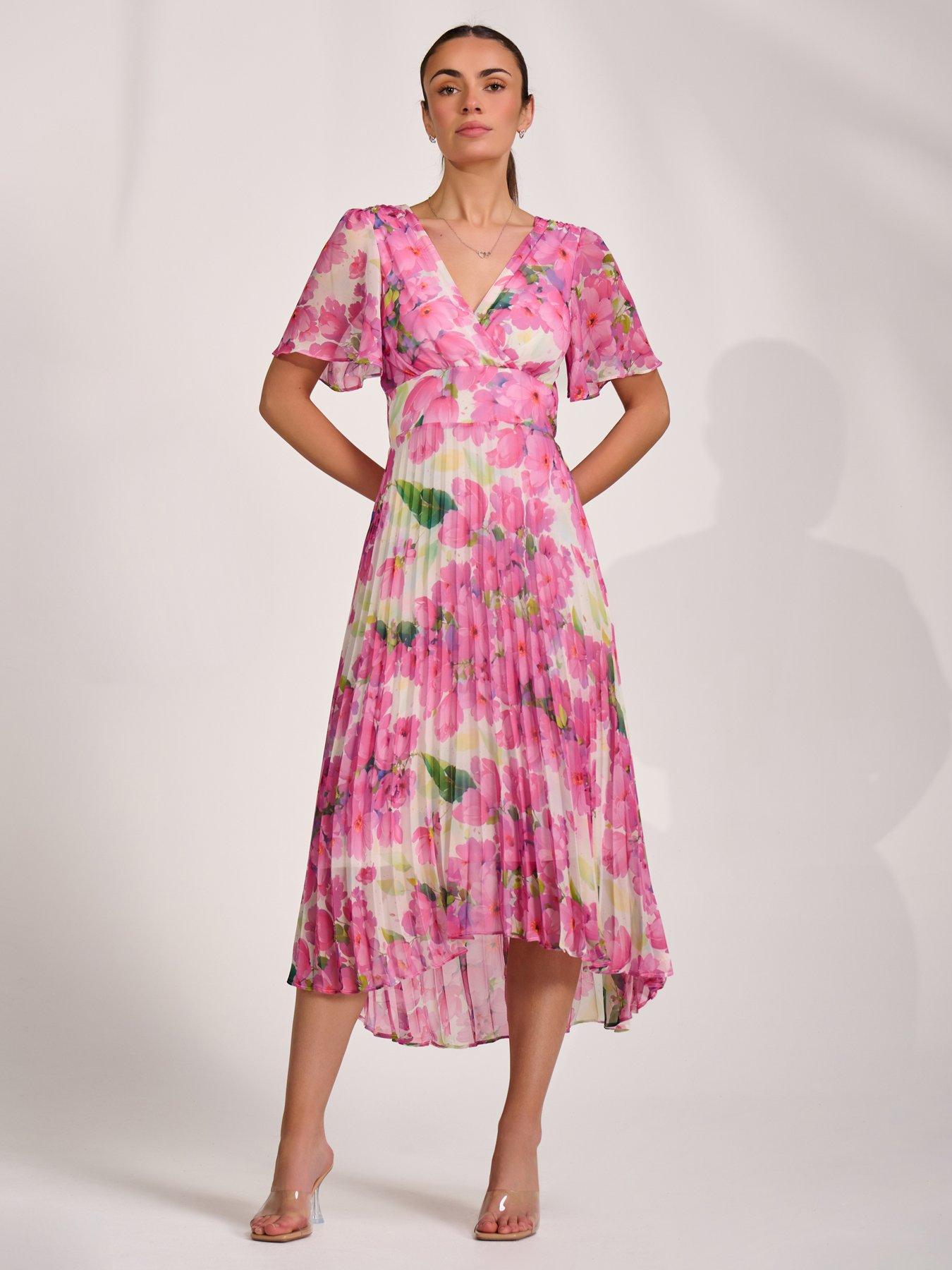 Jolie Moi Chiffon Pleated Maxi Dress - Pink