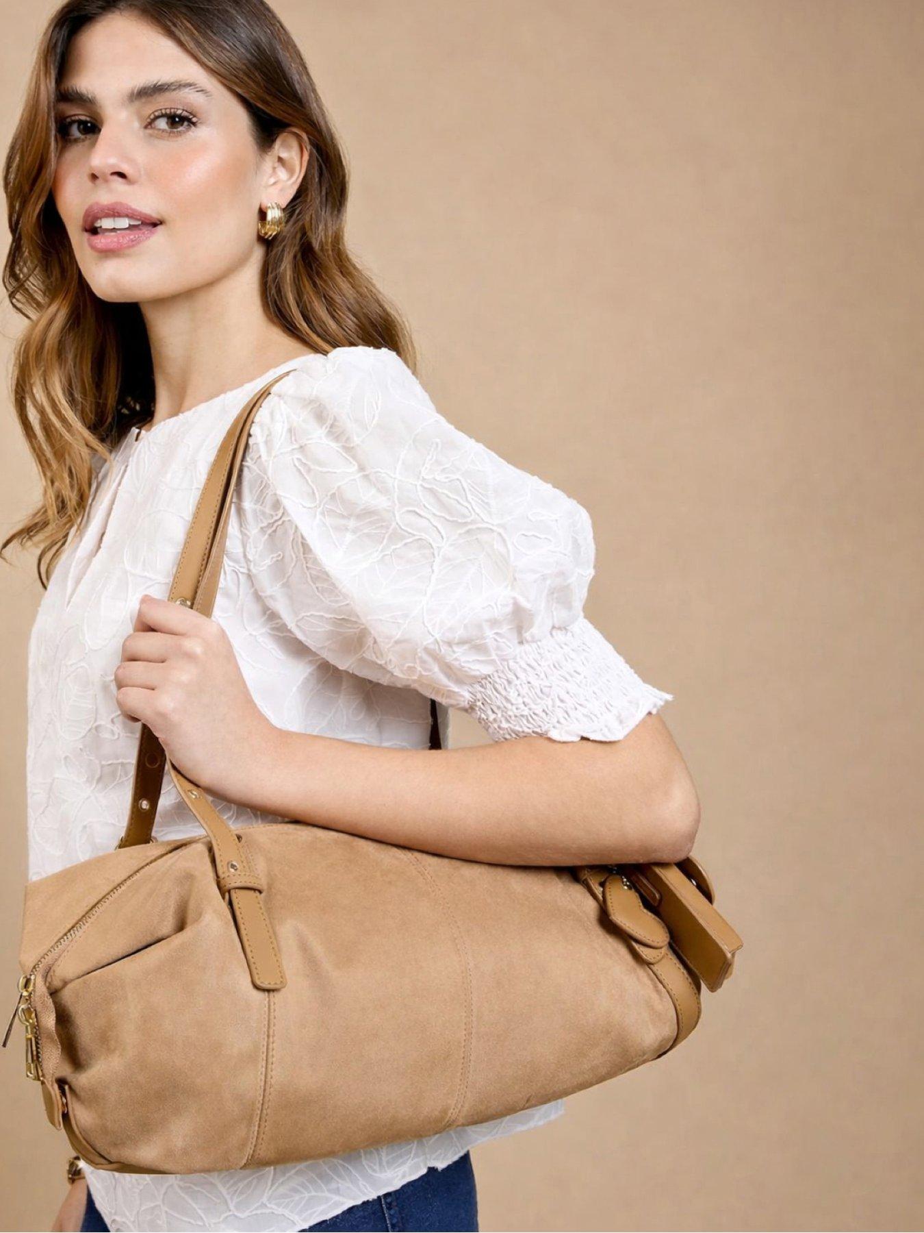 Image 1 of 3 of Little Mistress Camel Faux Suede Shoulder Bag - Brown