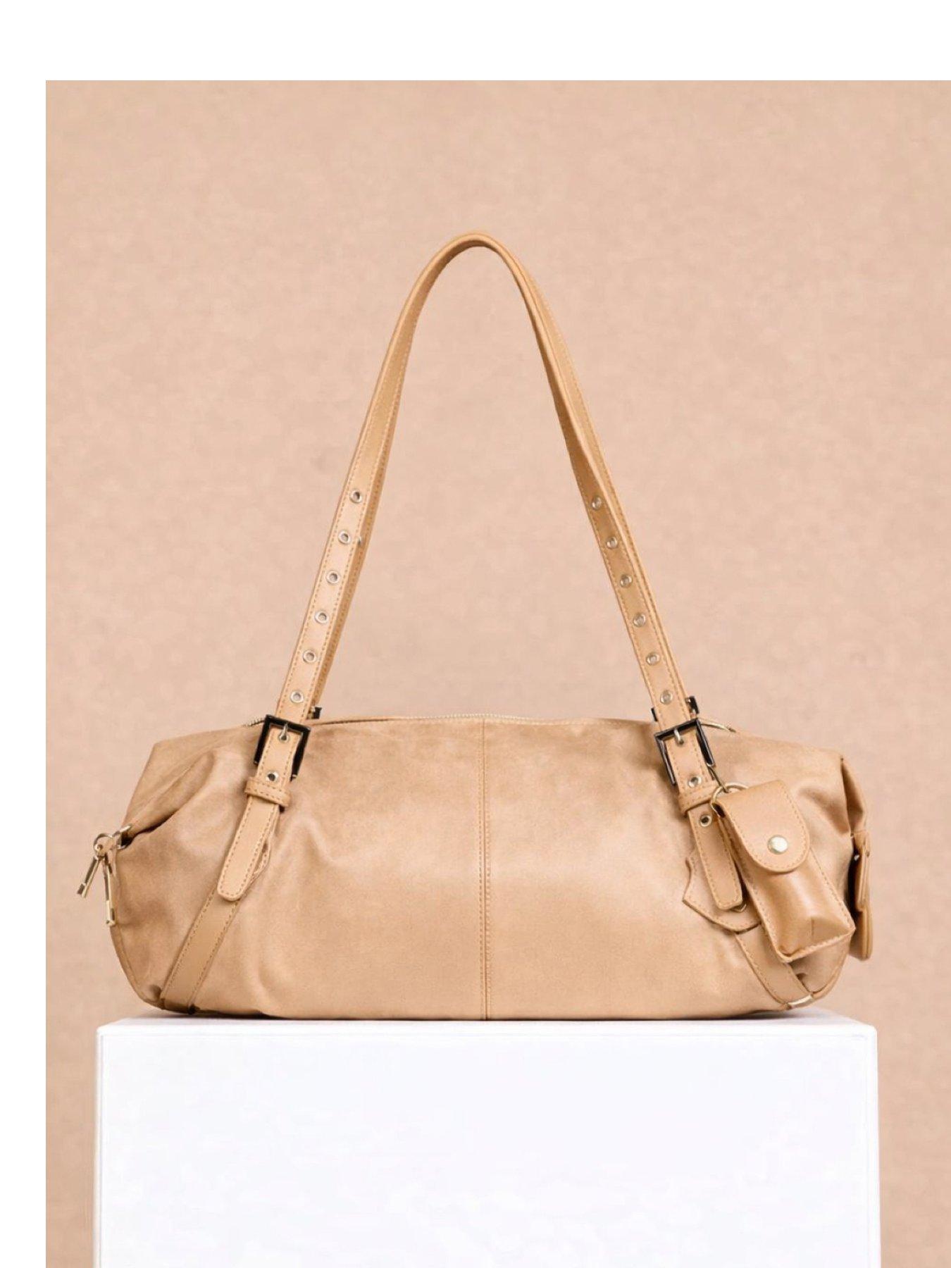 Image 2 of 3 of Little Mistress Camel Faux Suede Shoulder Bag - Brown