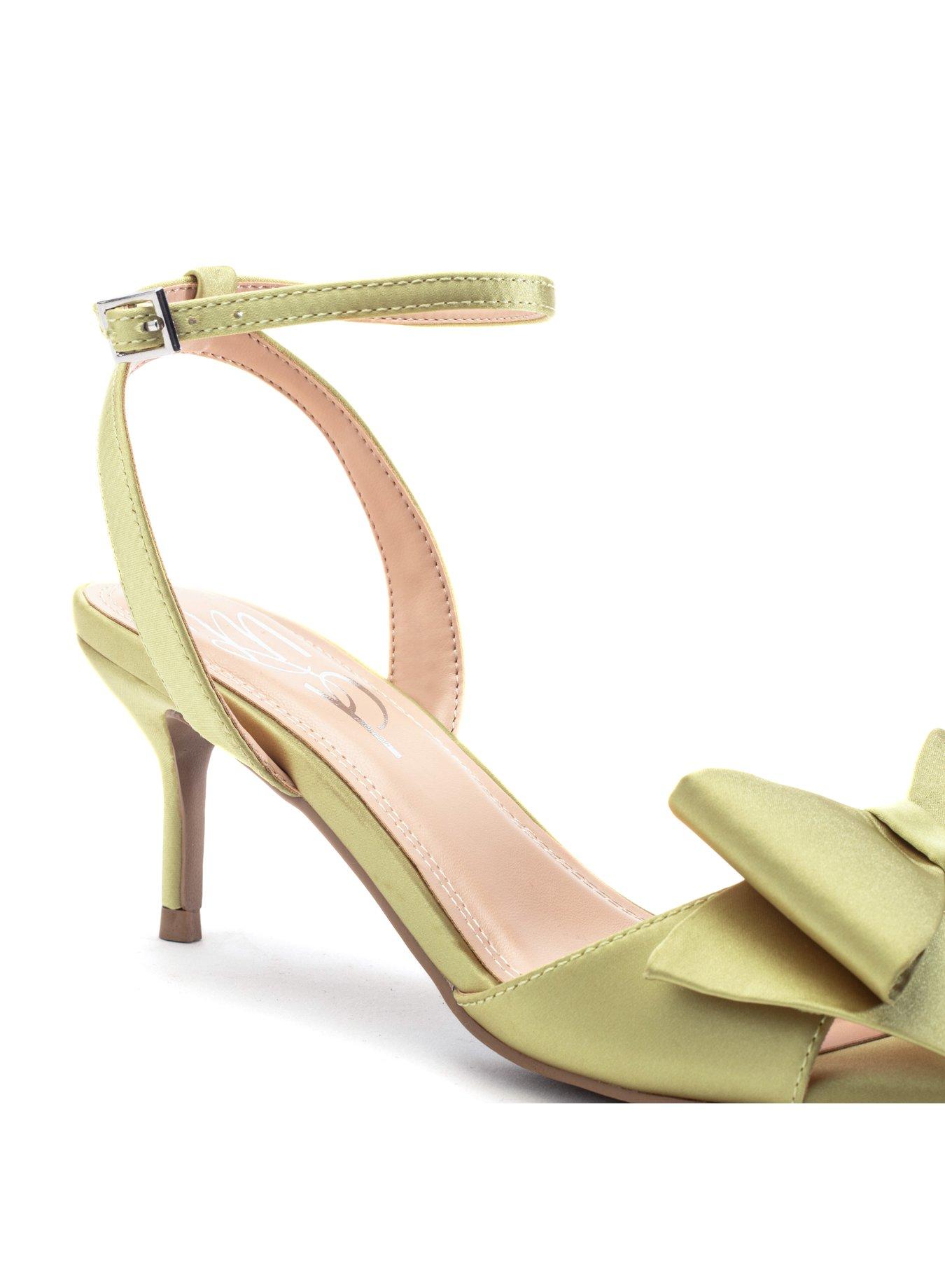 Image 2 of 3 of Moda In Pelle Lotty Lime Green Satin Low Sandal With Large Bow Trim