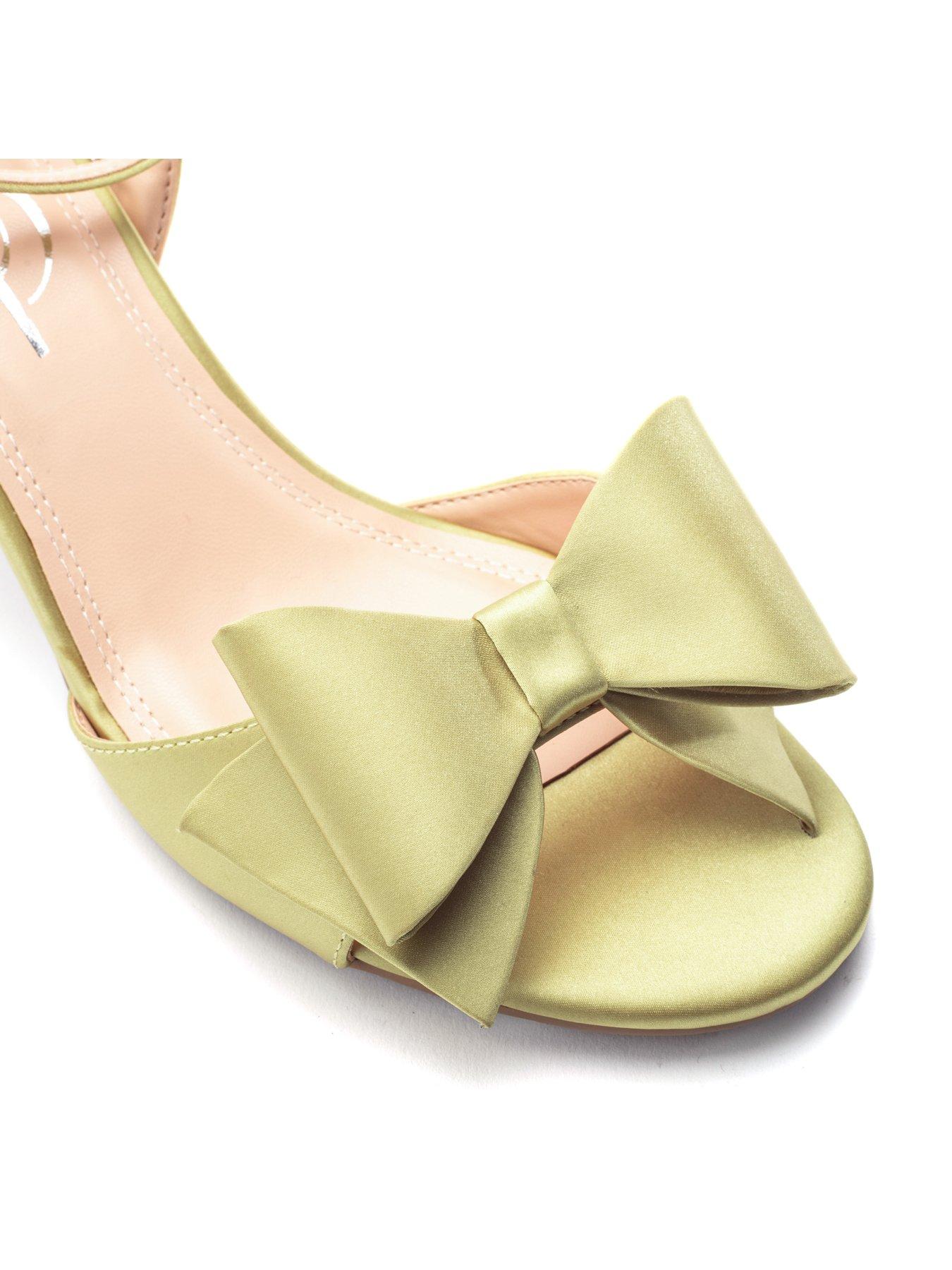 Image 3 of 3 of Moda In Pelle Lotty Lime Green Satin Low Sandal With Large Bow Trim