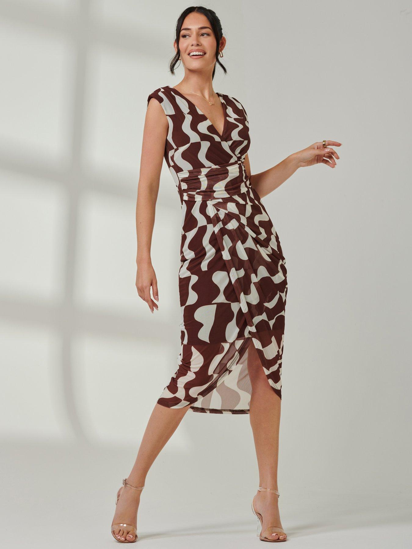 Jolie Moi Mesh Wrap Ruched Bodycon Dress