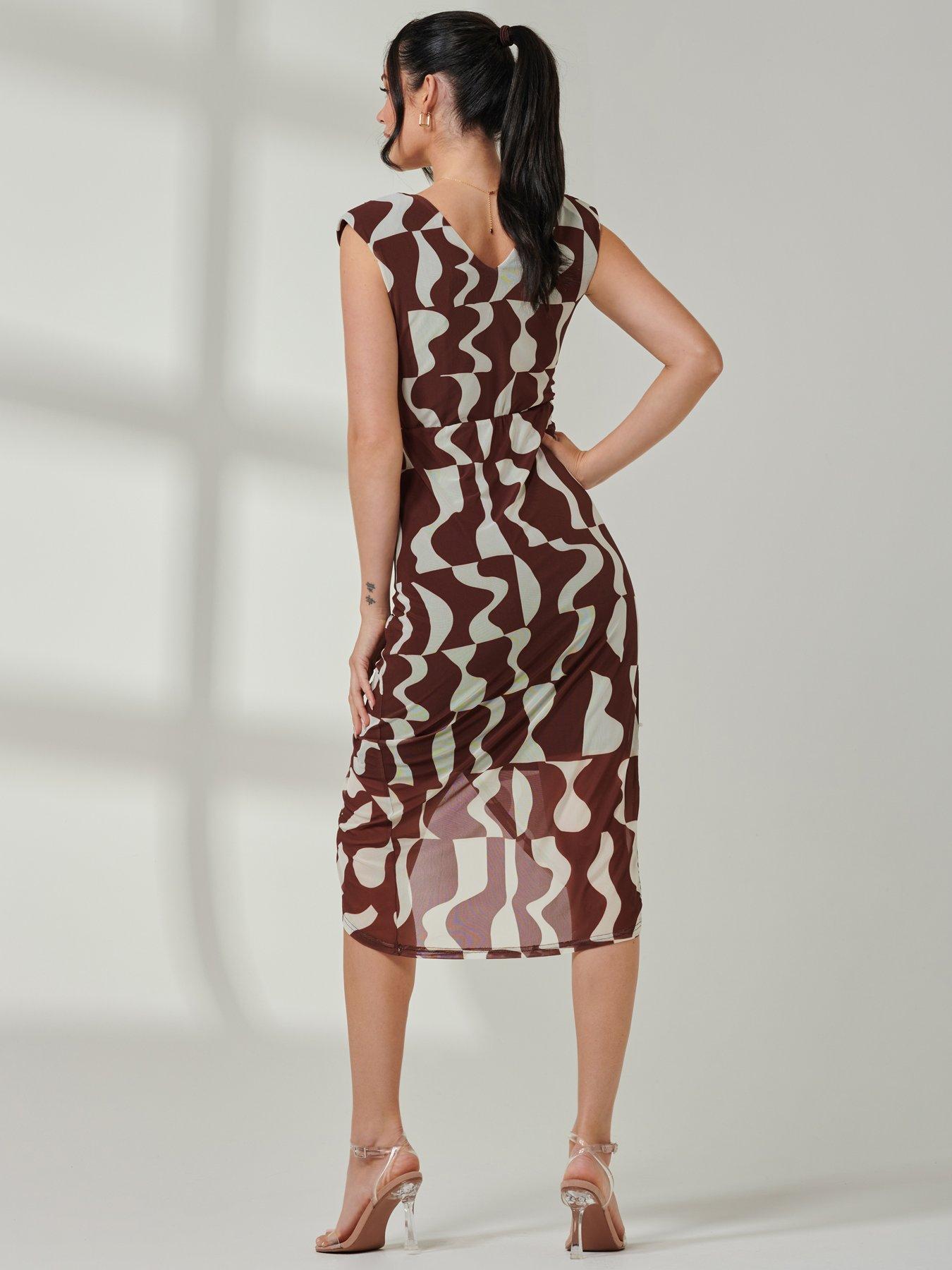 jolie-moi-mesh-wrap-ruched-bodycon-dress-brownstillFront