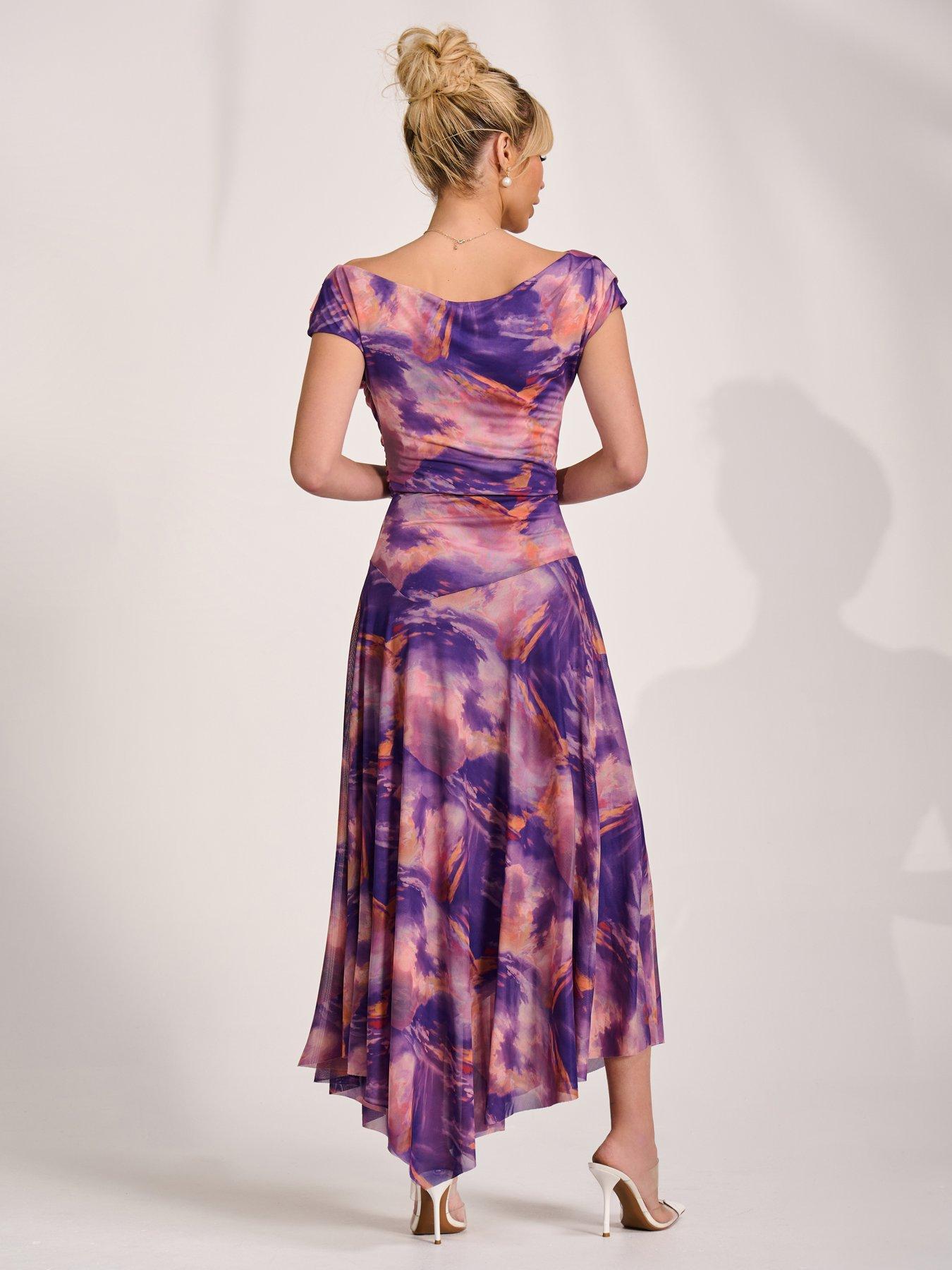 Image 2 of 7 of Jolie Moi Asymmetrical Draped Mesh Maxi Dress