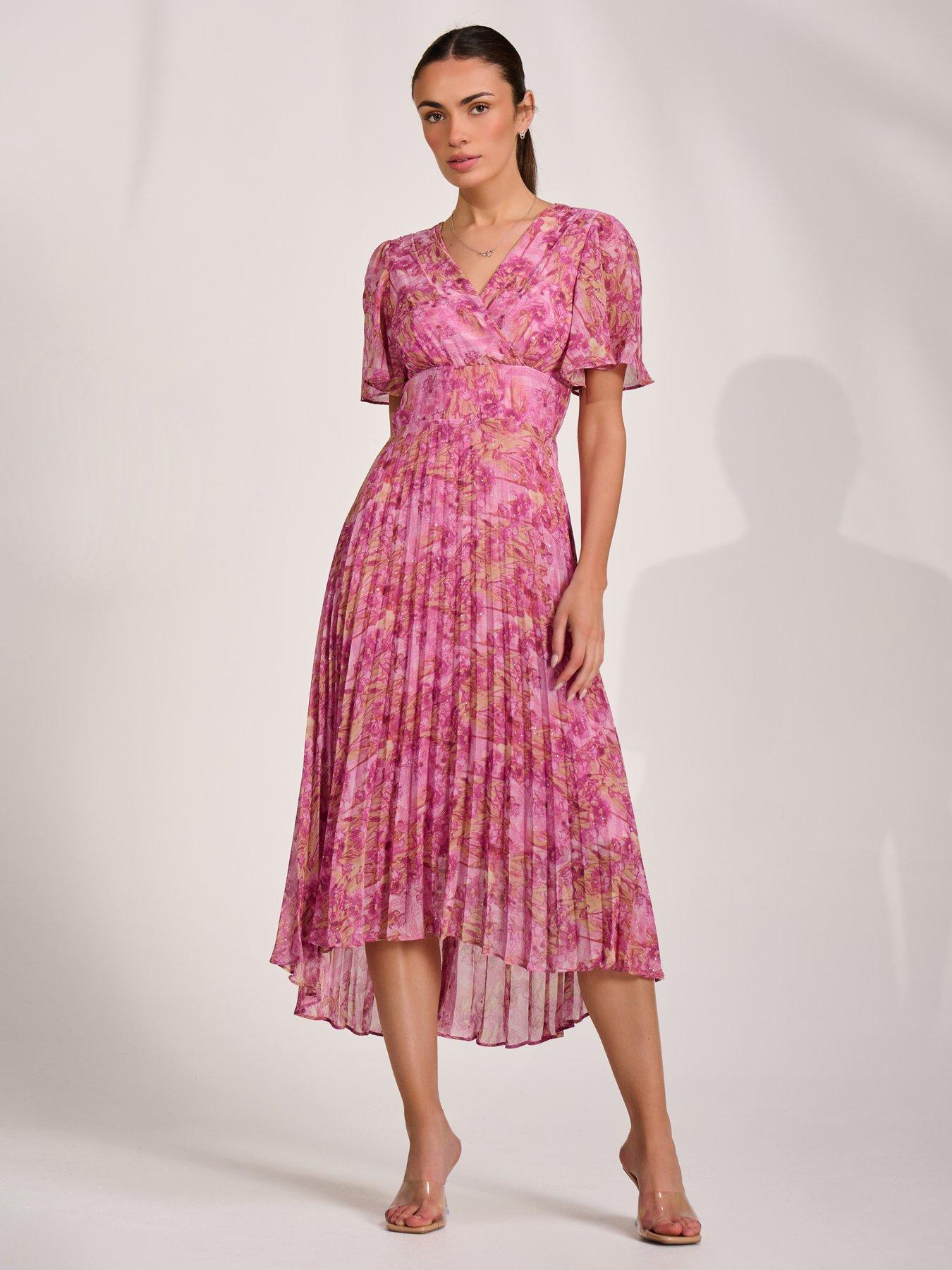 Jolie Moi Printed Chiffon Glitter Maxi Dress - Pink