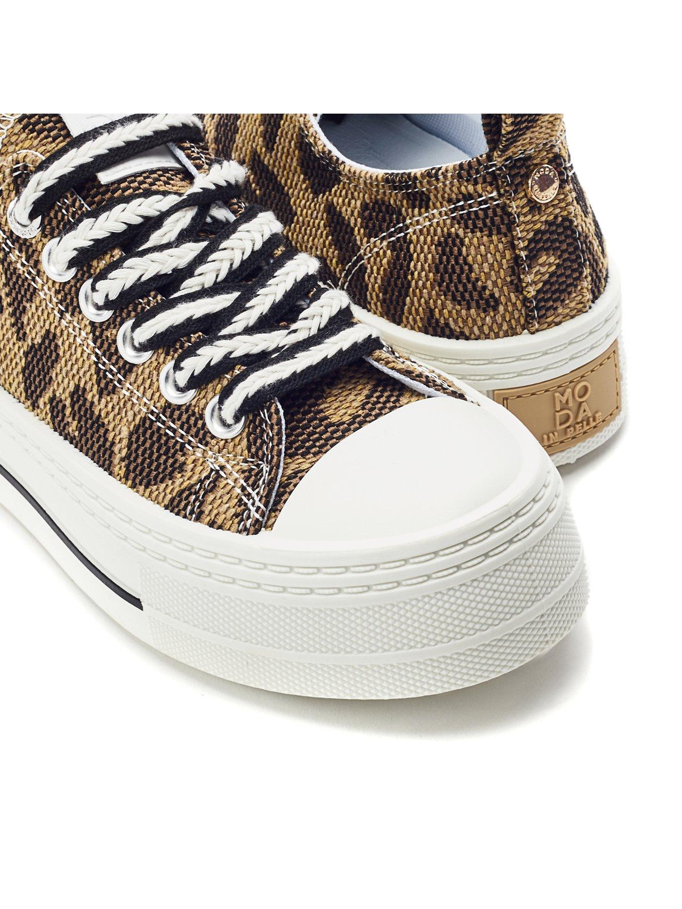 Image 3 of 4 of Moda In Pelle Betta Black - Leopard Raffia Woven Upper Chunky Trainer