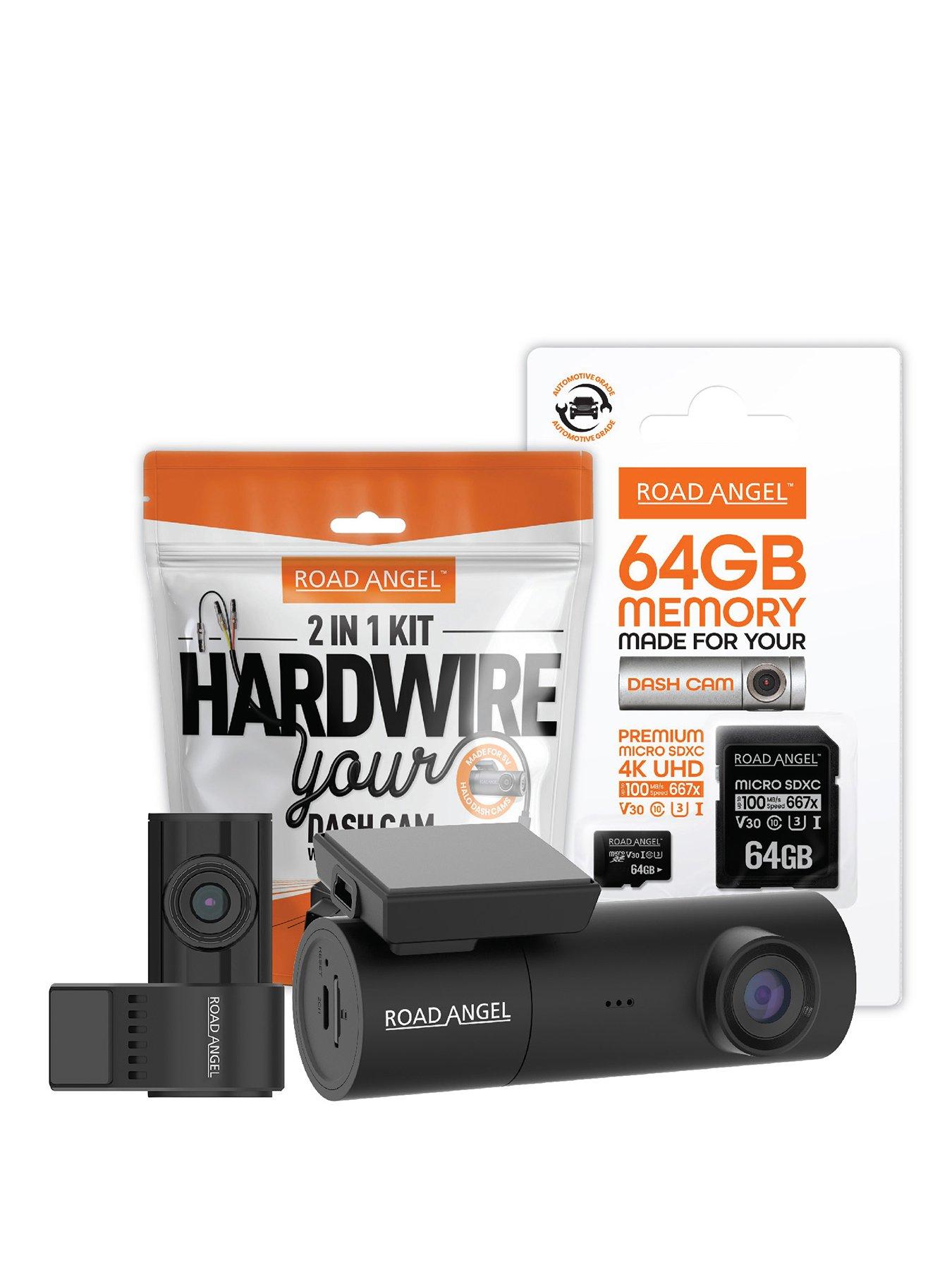 Road Angel Halo Spark Dual Deluxe 1080p Dash Cam 64GB MicroSD Card & Hardwiring Kit