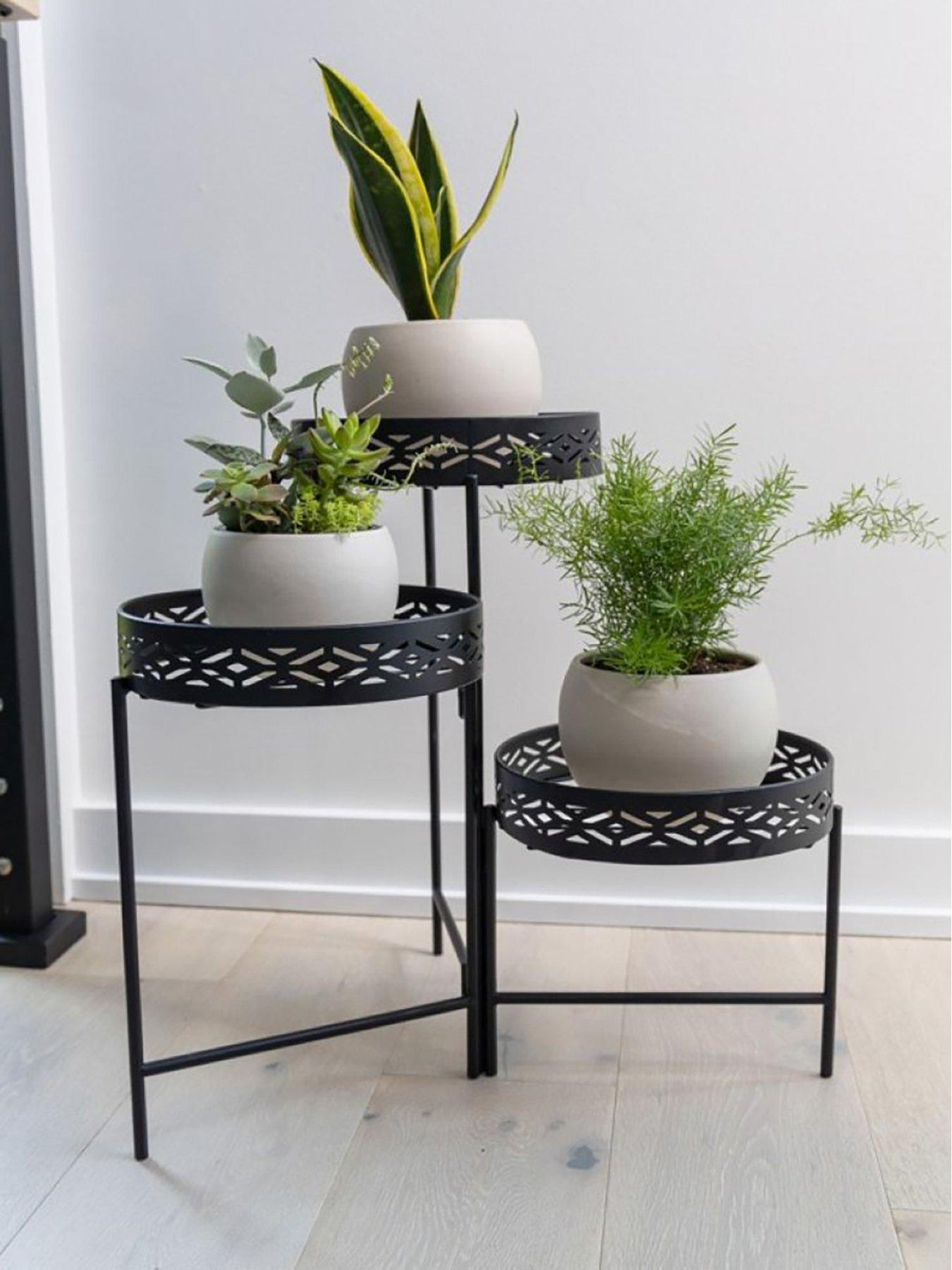 Panacea Nordic Habitat 3 Tier Plant Stand With Diamond Pattern Black