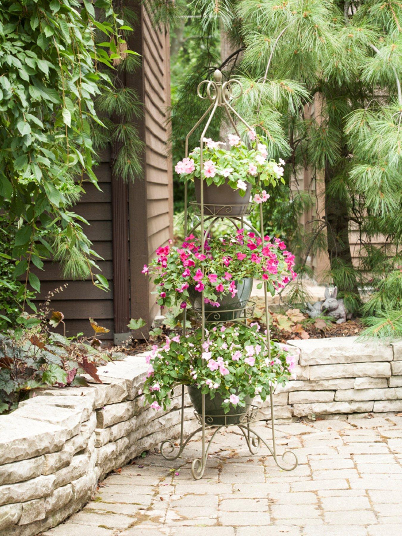 Image 1 of 2 of Panacea SCROLL TOP 3 TIER PLANT STAND WHITE