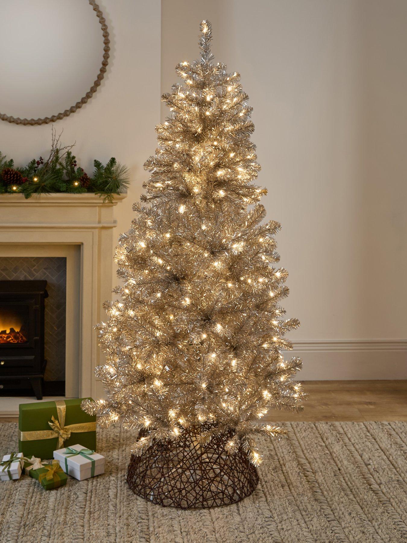 The Very Collection 6Ft Prelit Tinsel Champagne Gold Pre Lit Christmas Tree