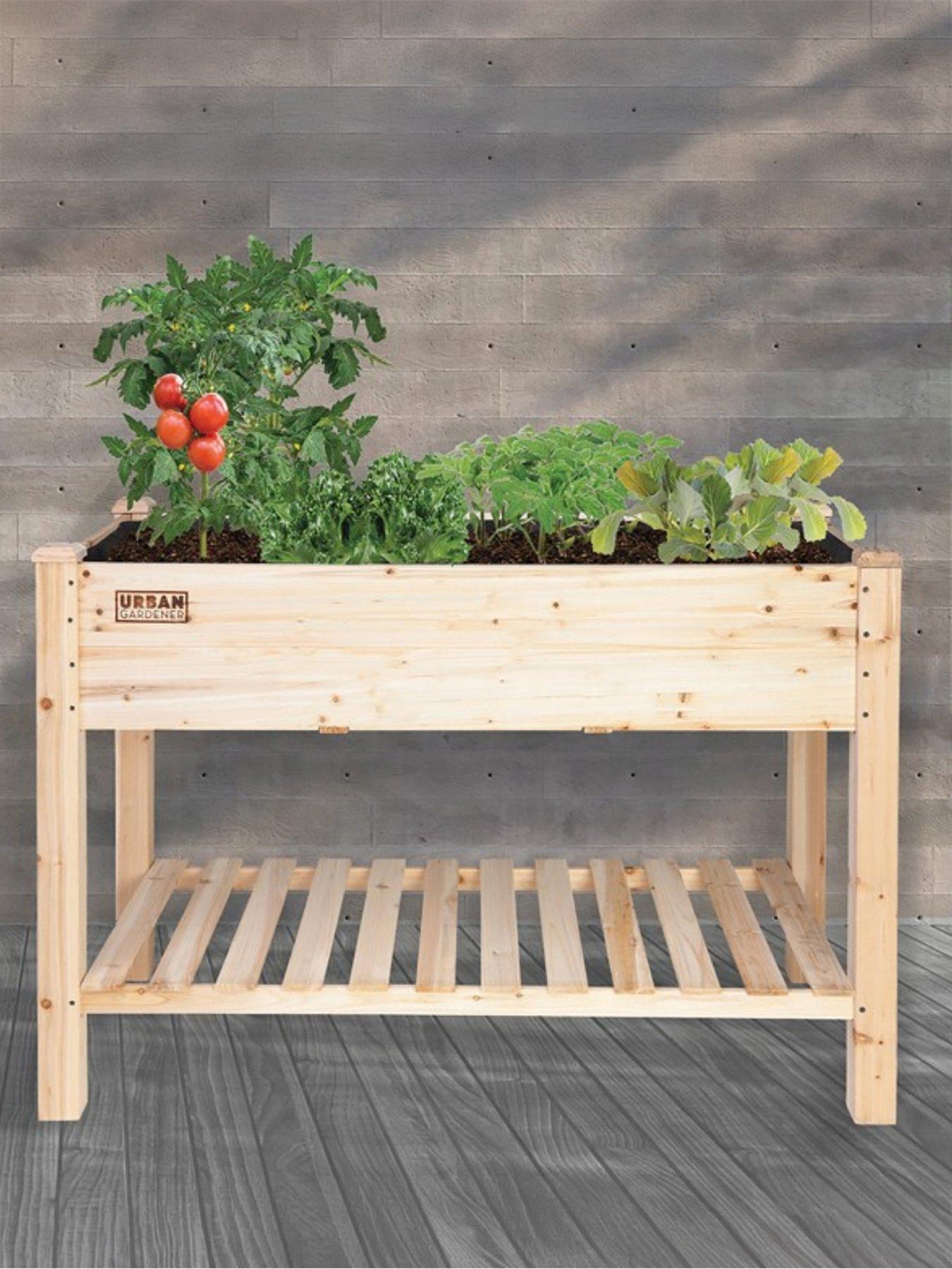 Image 1 of 2 of Panacea CEDAR ELEVATED GARDEN PLANTER WITH LINER AND SHELF