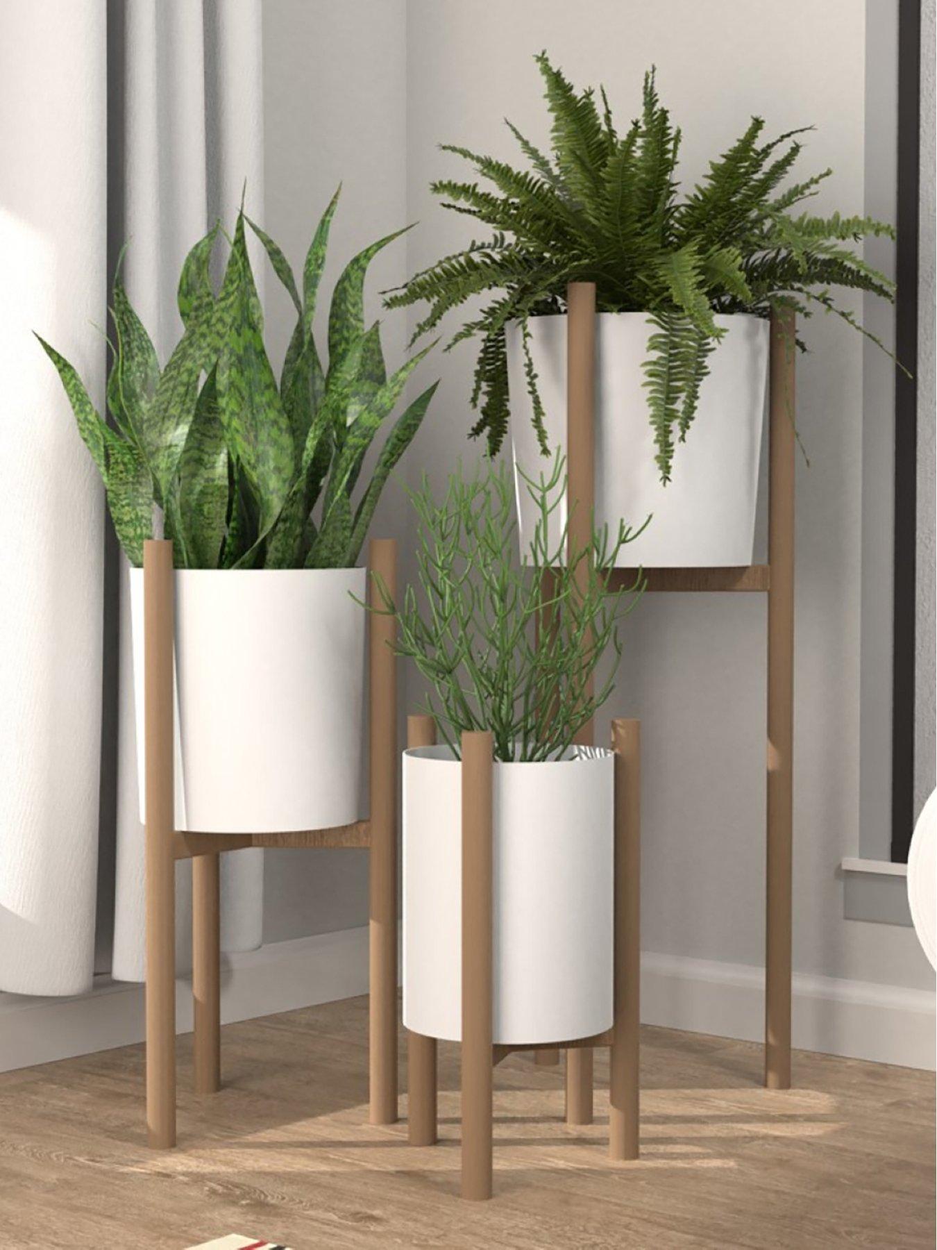 Panacea Nordic Habitat Tin 3 Piece Planner And Plant Stand Set White