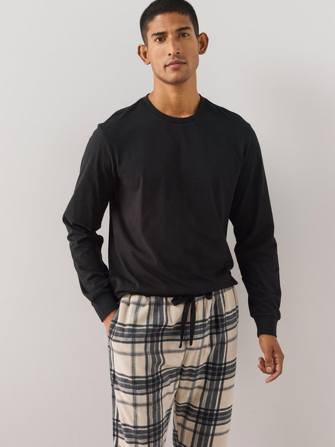 The Very Collection Men's Cosy Checked Waffle Pyjama Set - Ecru/Black