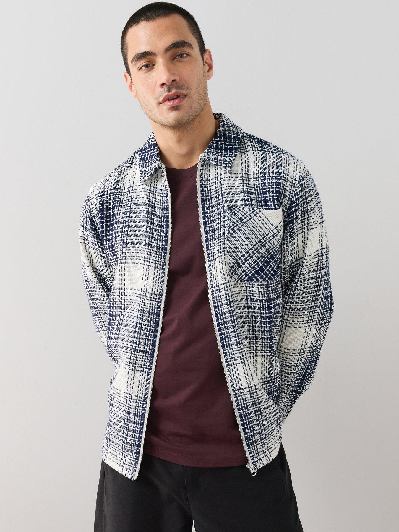 The Very Collection Woven Check Zip Through Shacket - Blue