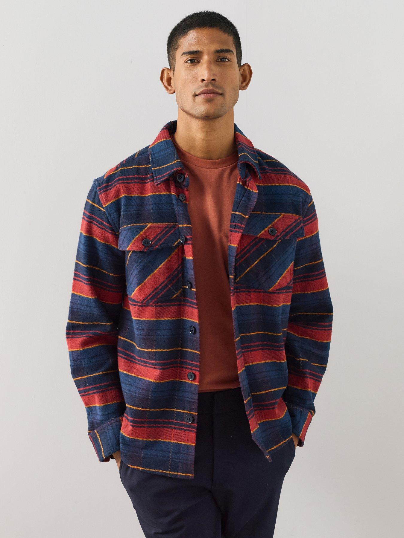 The Very Collection Men's Checked Button Through Shacket - Red/Navy