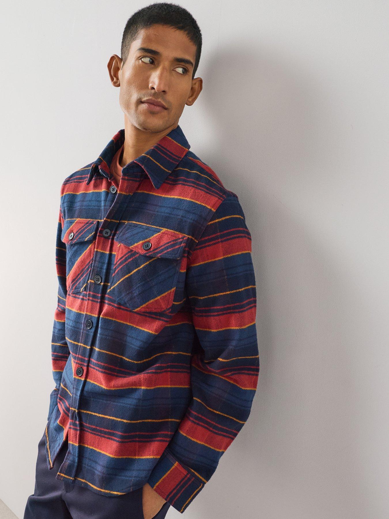 Image 4 of 7 of The Very Collection Men's Checked Button Through Shacket -&nbsp;Red/Navy