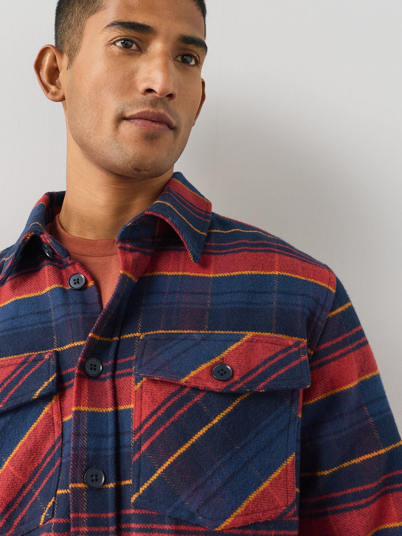 Image 6 of 7 of The Very Collection Men's Checked Button Through Shacket -&nbsp;Red/Navy