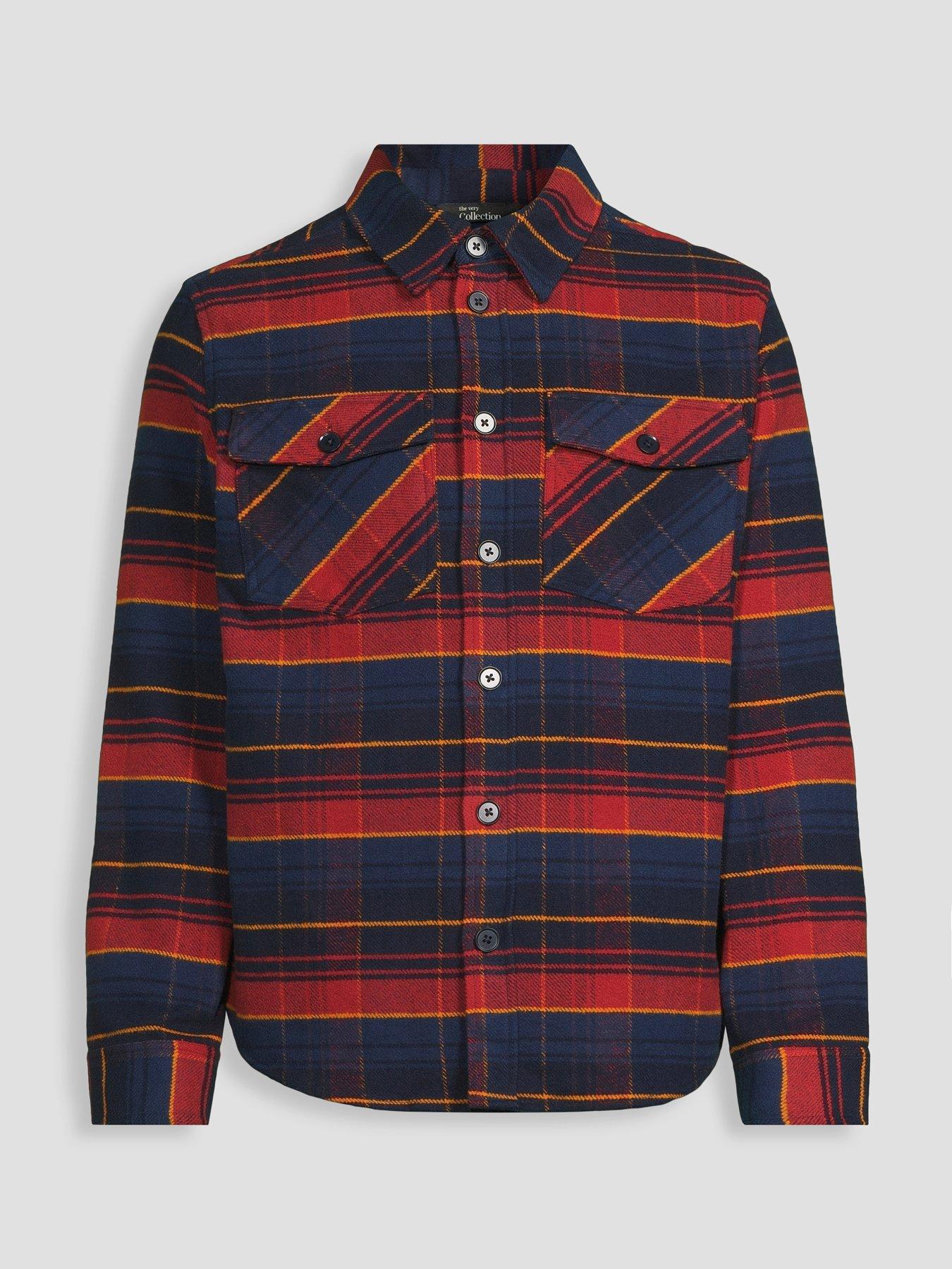 Image 7 of 7 of The Very Collection Men's Checked Button Through Shacket -&nbsp;Red/Navy