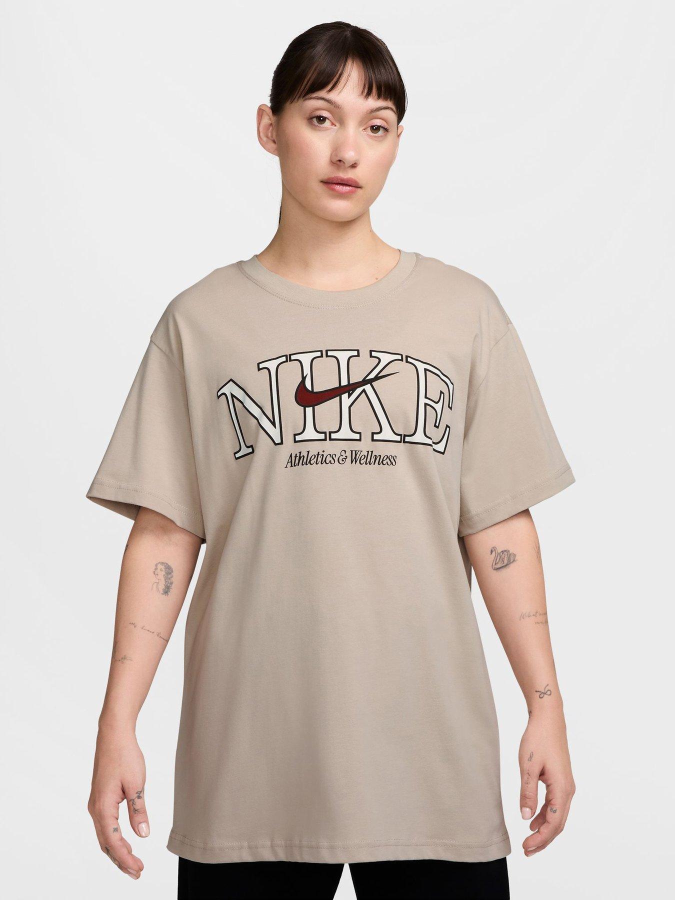 Image 1 of 3 of Nike Womens Studio Fleece Collegiate Logo T-Shirt - Cream