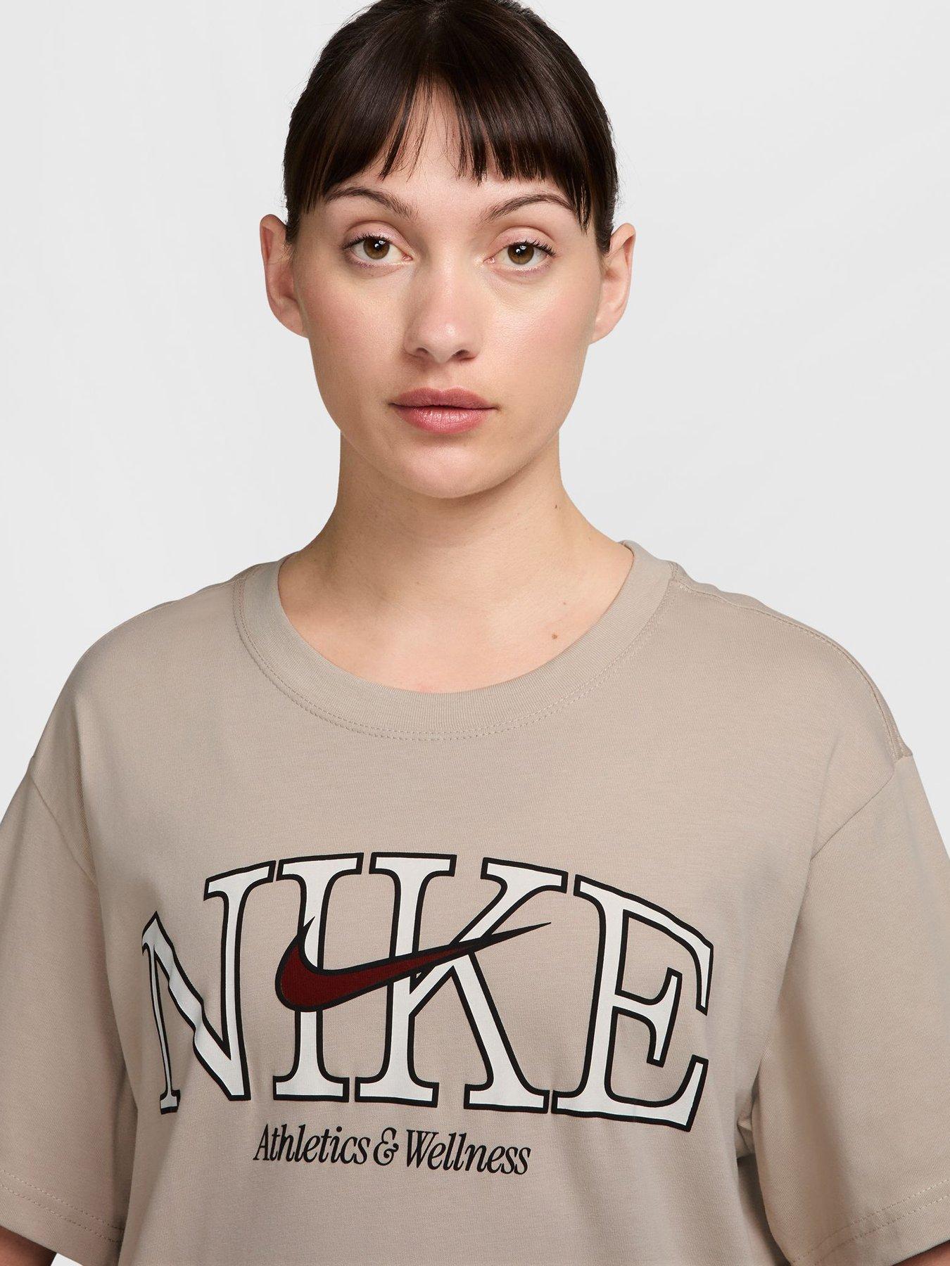 Image 3 of 3 of Nike Womens Studio Fleece Collegiate Logo T-Shirt - Cream