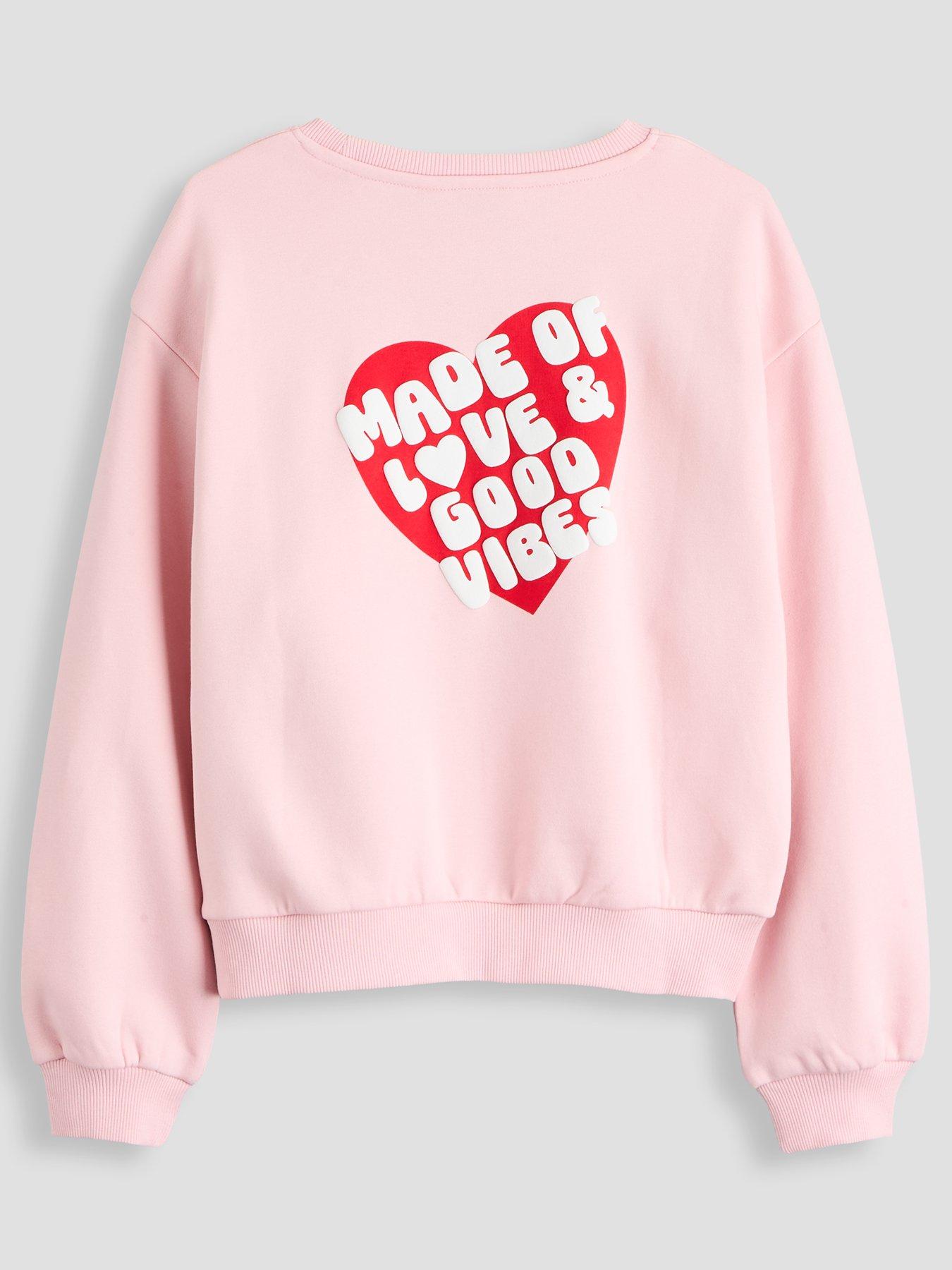 Image 2 of 5 of The Very Collection Girls Heart Print Back Print Sweat (5 - 16 years) - Pink