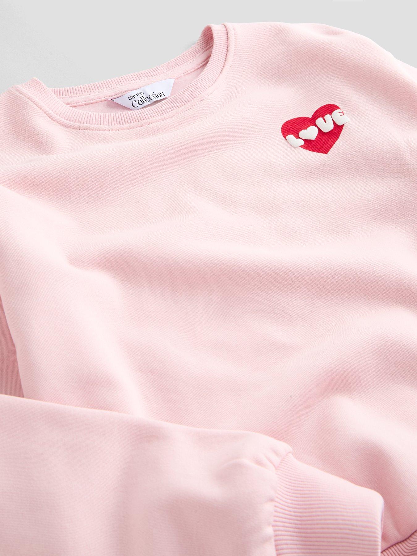Image 3 of 5 of The Very Collection Girls Heart Print Back Print Sweat (5 - 16 years) - Pink