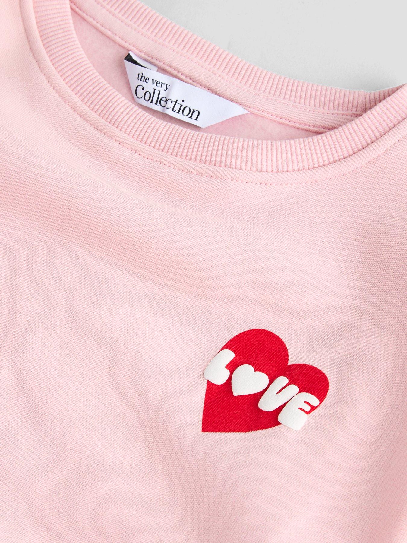 Image 5 of 5 of The Very Collection Girls Heart Print Back Print Sweat (5 - 16 years) - Pink