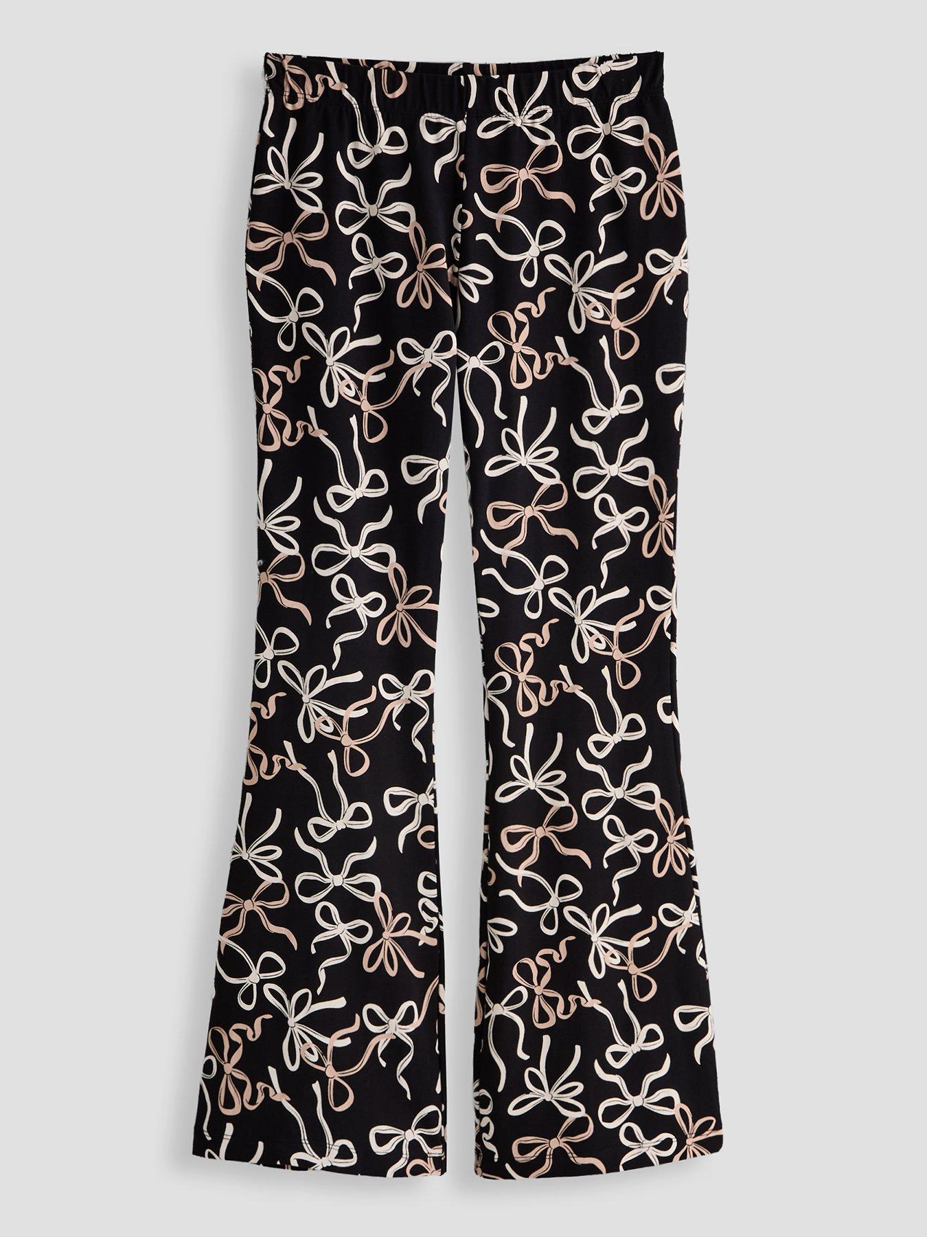 The Very Collection Girls Bow Print Flare Leggings - Black