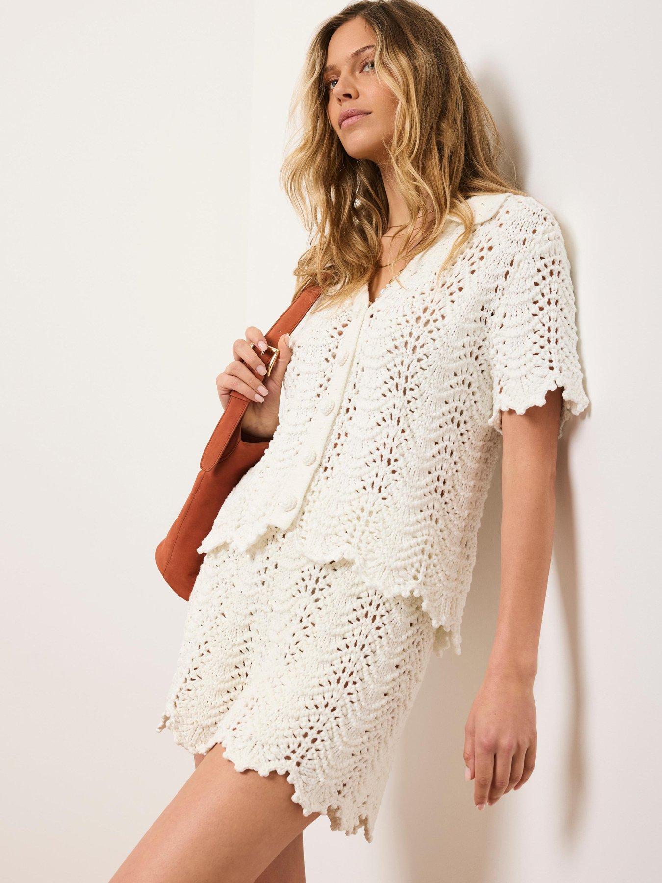 Image 1 of 6 of Mint Velvet Ivory Sparkle Crochet Short