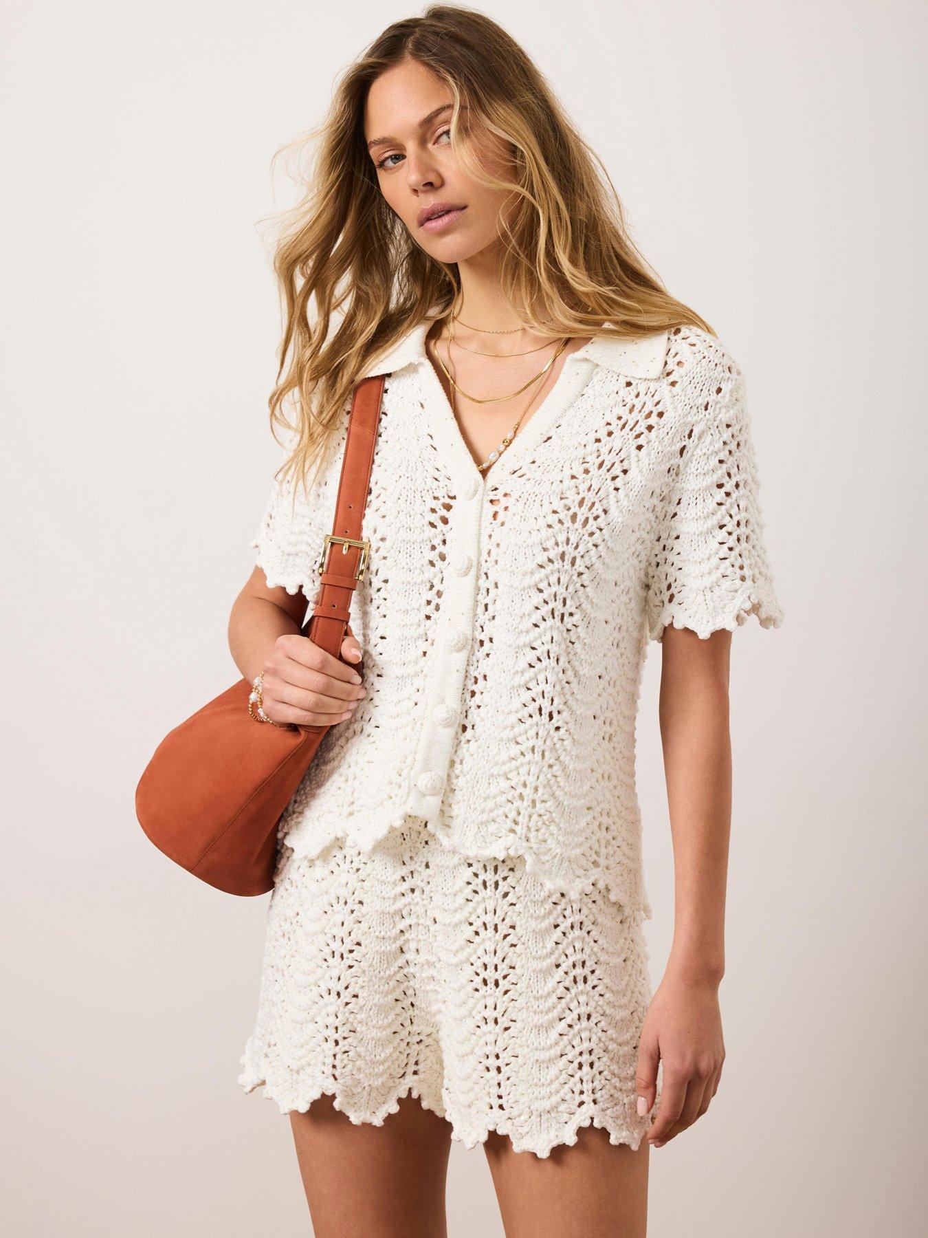 Image 1 of 6 of Mint Velvet Ivory Sparkle Crochet Top