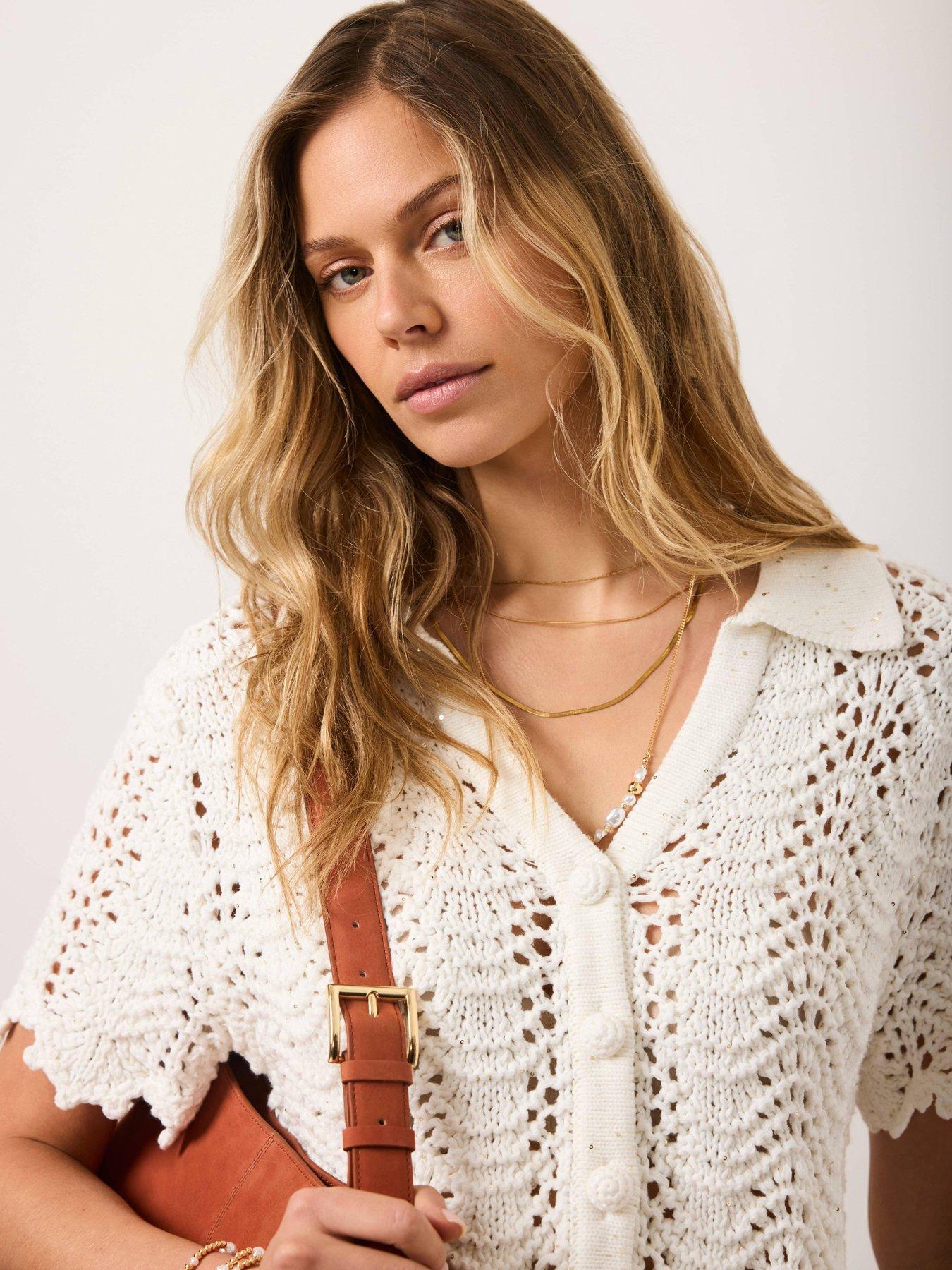 Image 3 of 6 of Mint Velvet Ivory Sparkle Crochet Top