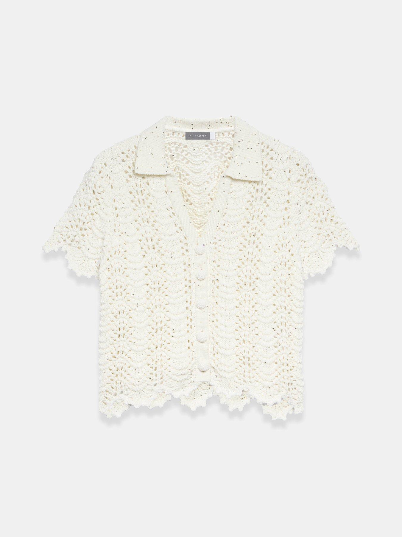 Image 5 of 6 of Mint Velvet Ivory Sparkle Crochet Top