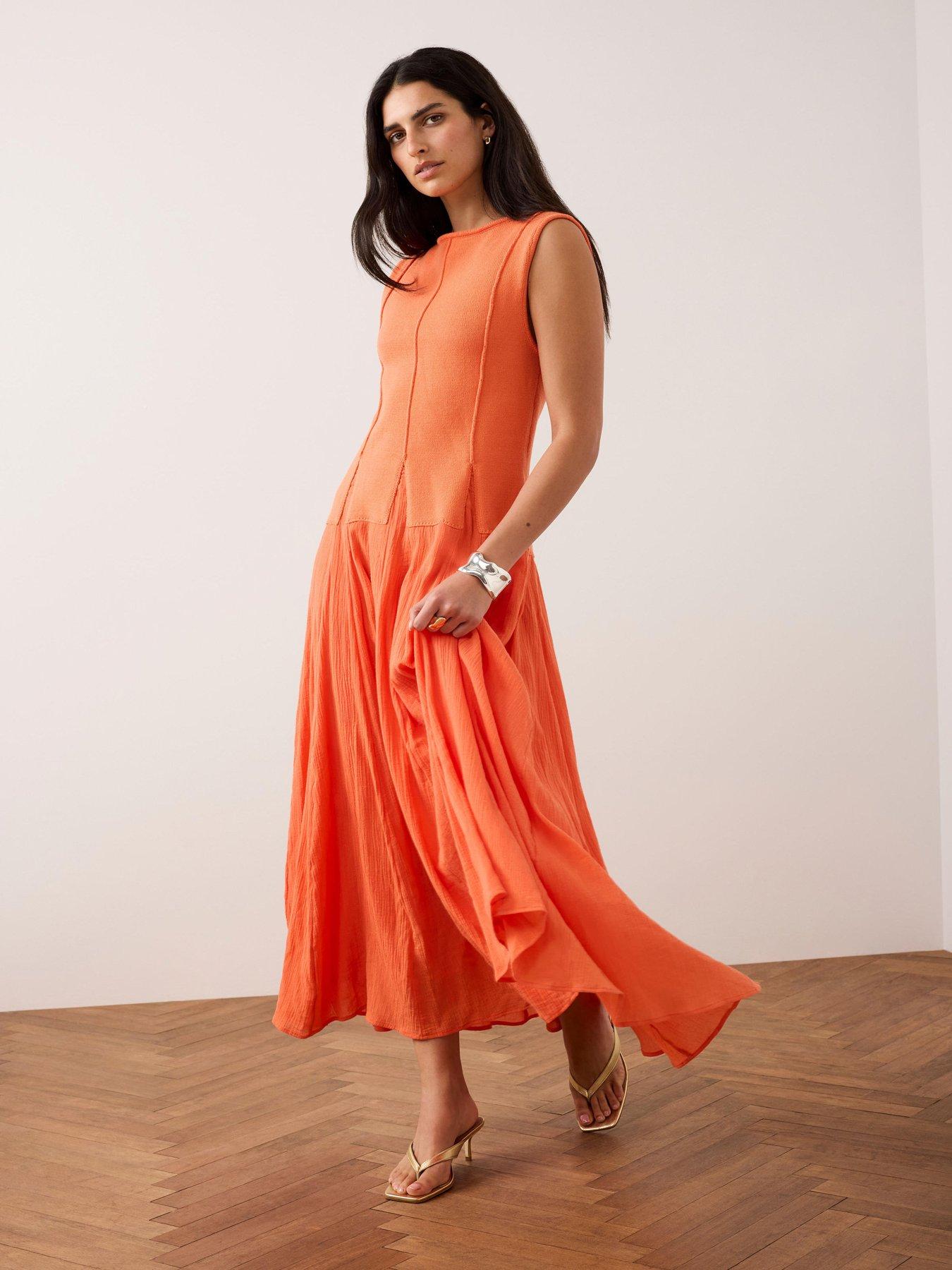 Mint Velvet Orange Woven Mix Knit Dress