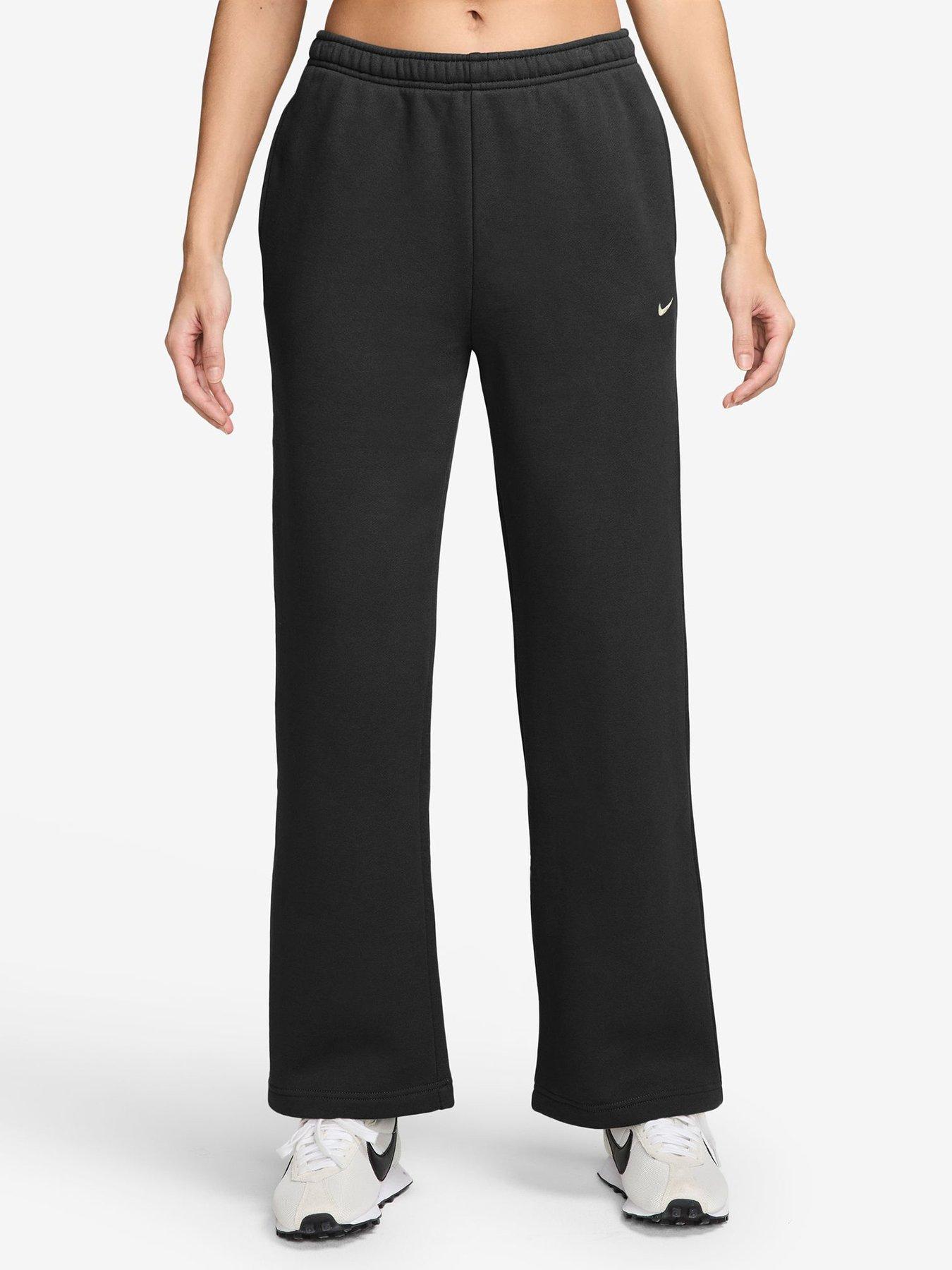 Image 1 of 3 of Nike Women's Studio Fleece Medium-Weight Mid-Rise Open-Hem Trousers - Black