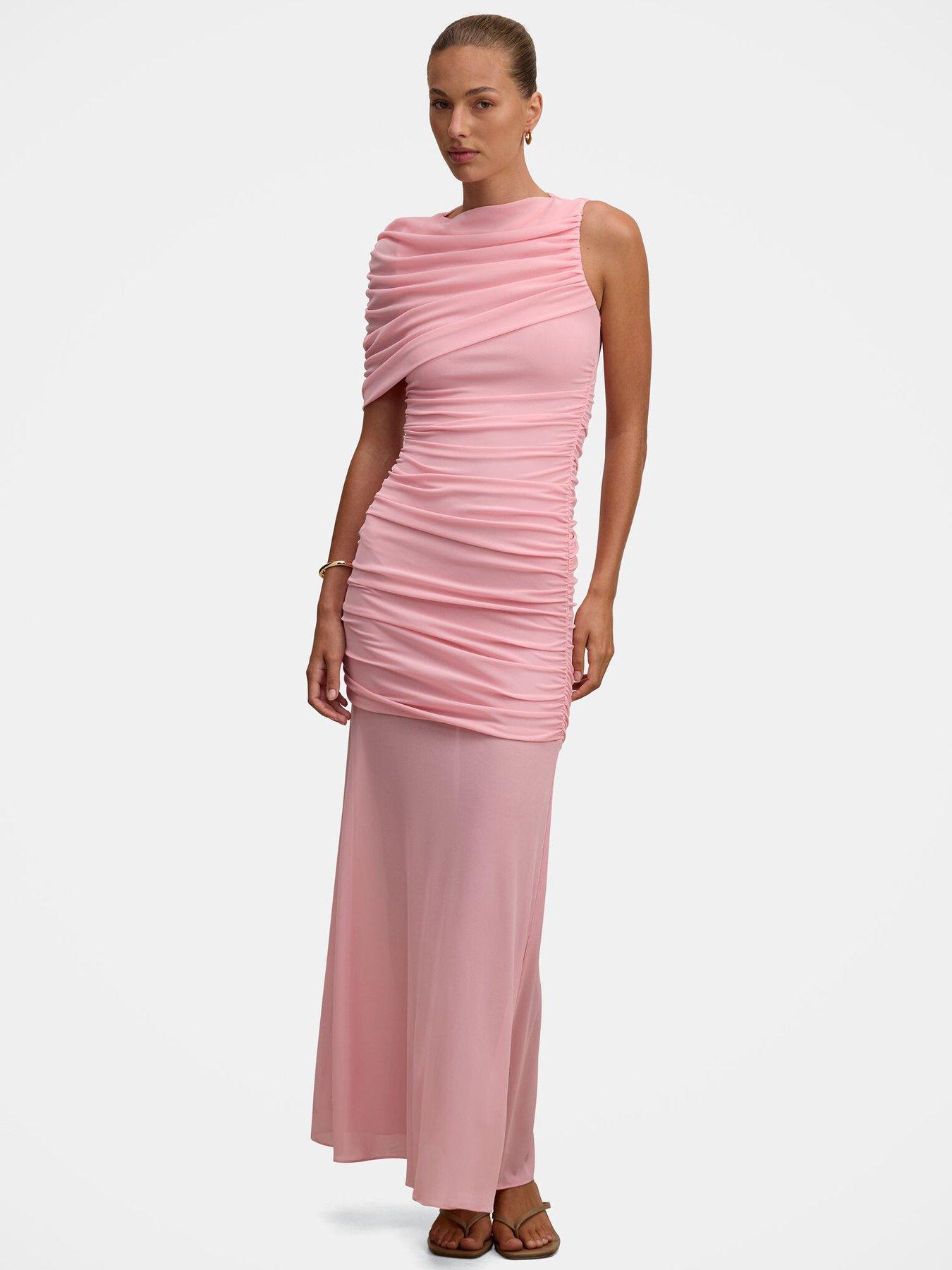Forever New Elouise Asym Cape Mesh Maxi - Pink