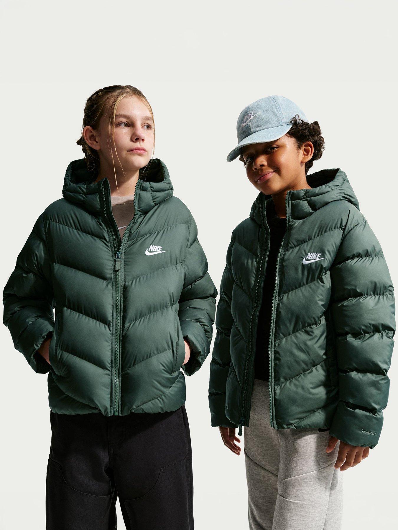 Nike Big Kids' All Day Play Padded Jacket - Dark Green in Camo Green/White