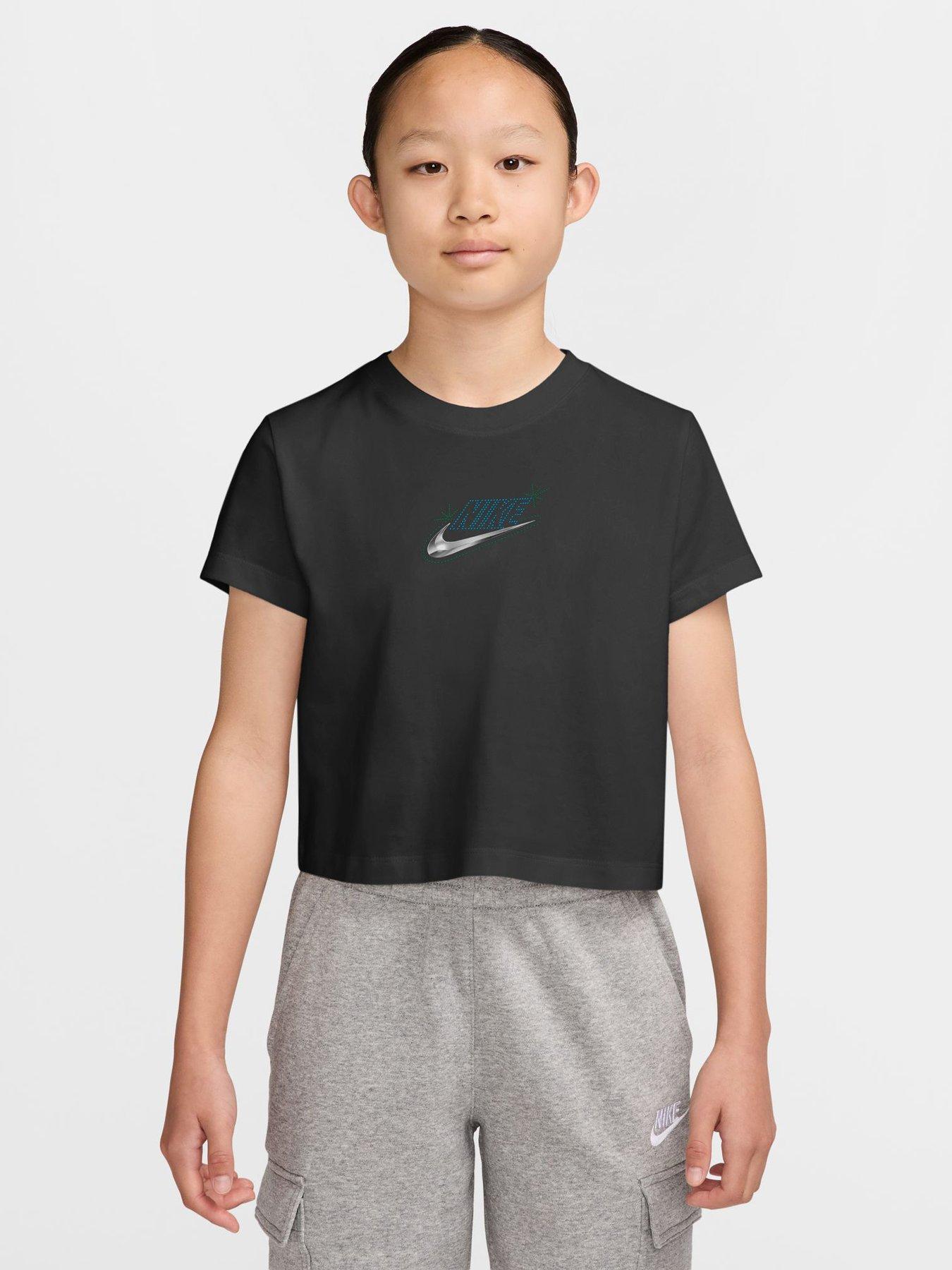 Image 1 of 3 of Nike Girls Big Kids Club Cropped Logo T-Shirt - Black