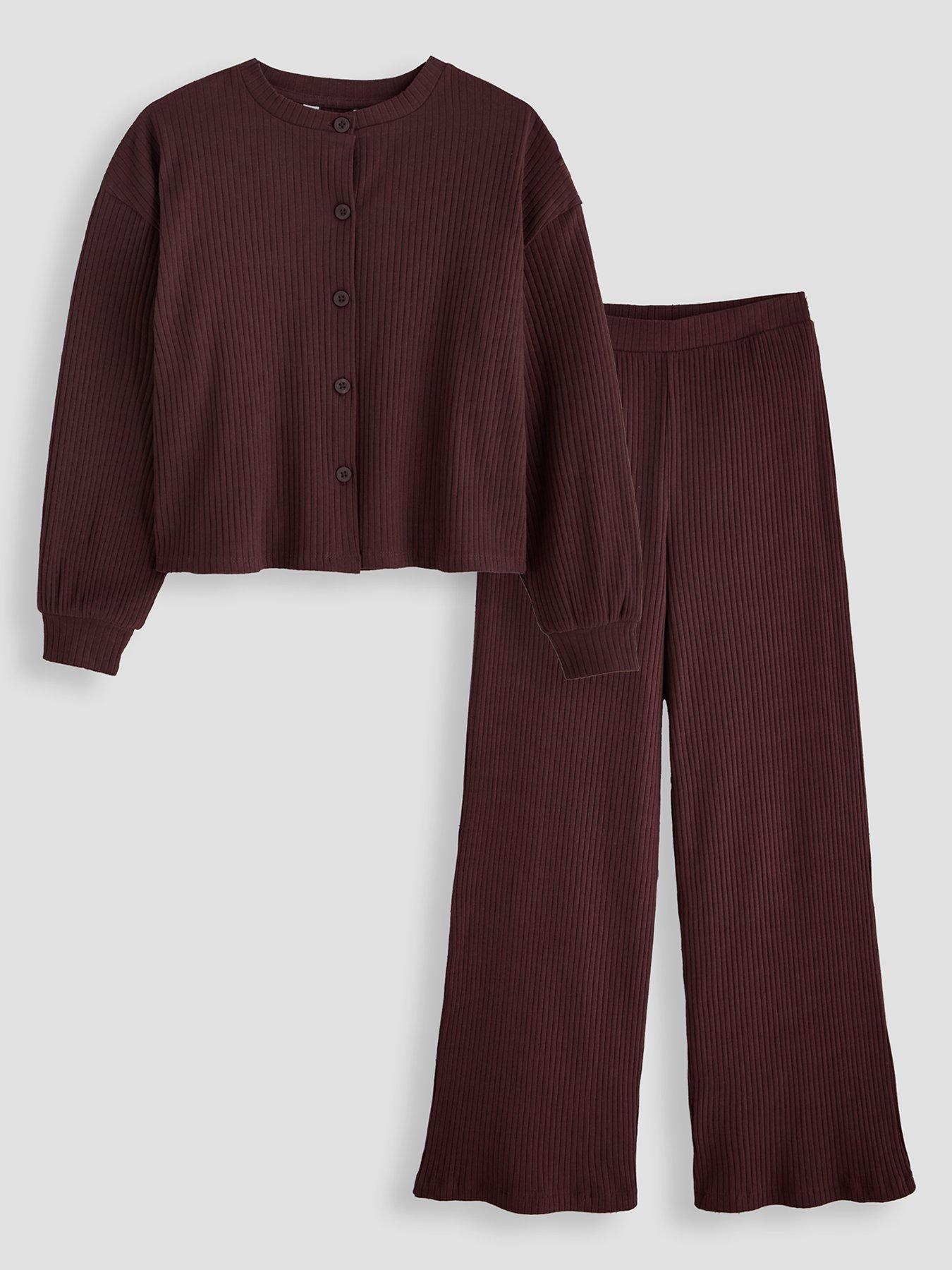 Image 1 of 5 of The Very Collection Girls Wide Rib Button Up Oversized Top With Wide Leg Trouser Basic