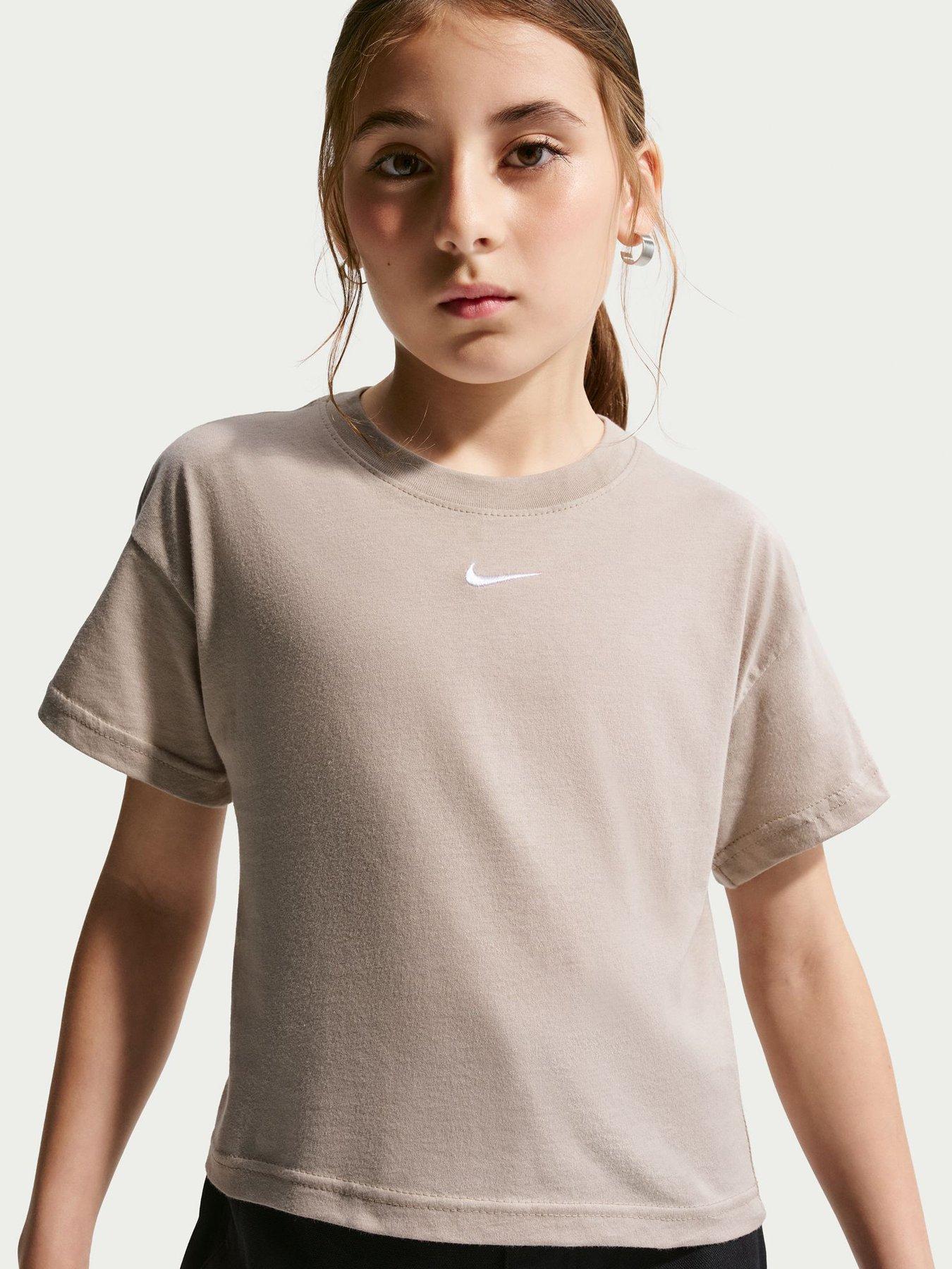 Image 1 of 5 of Nike Junior Girls Essential Boxy T-Shirt - Beige