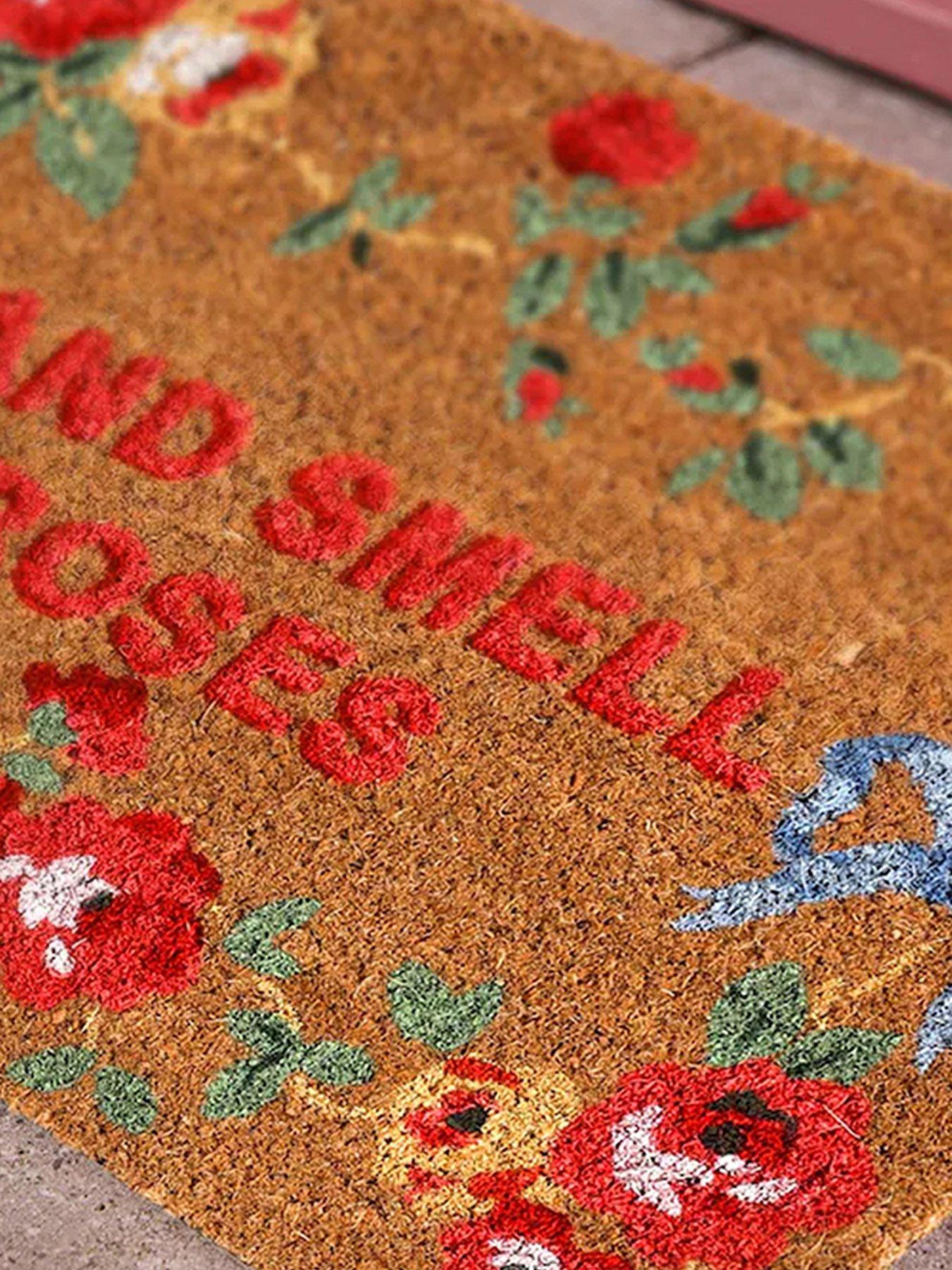 Image 3 of 4 of Cath Kidston Cath Kidston Stop And Smell The Roses Slogan Doormat - Brown