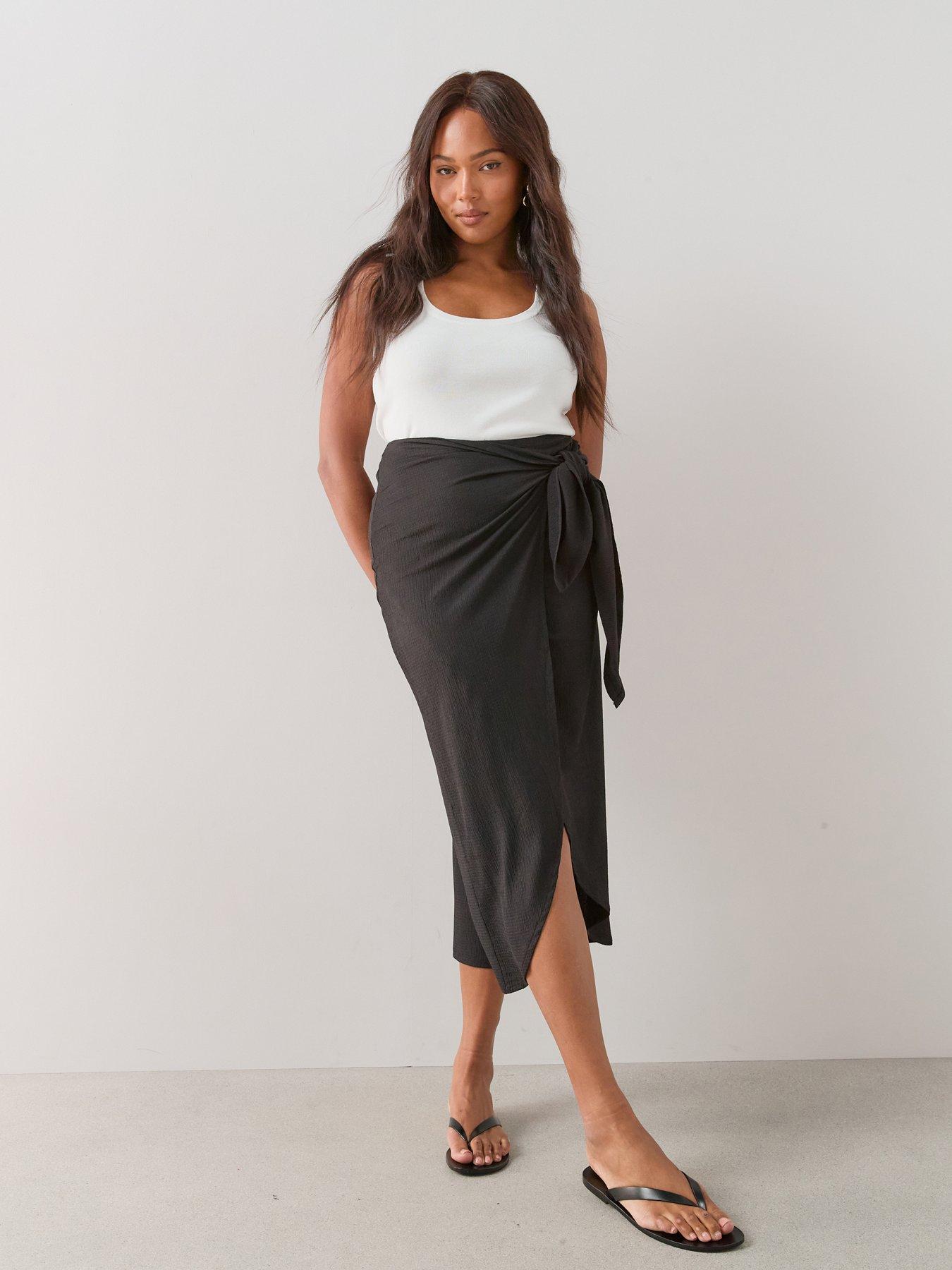 The Very Collection Curve Tie Wrap Midi Skirt - Black
