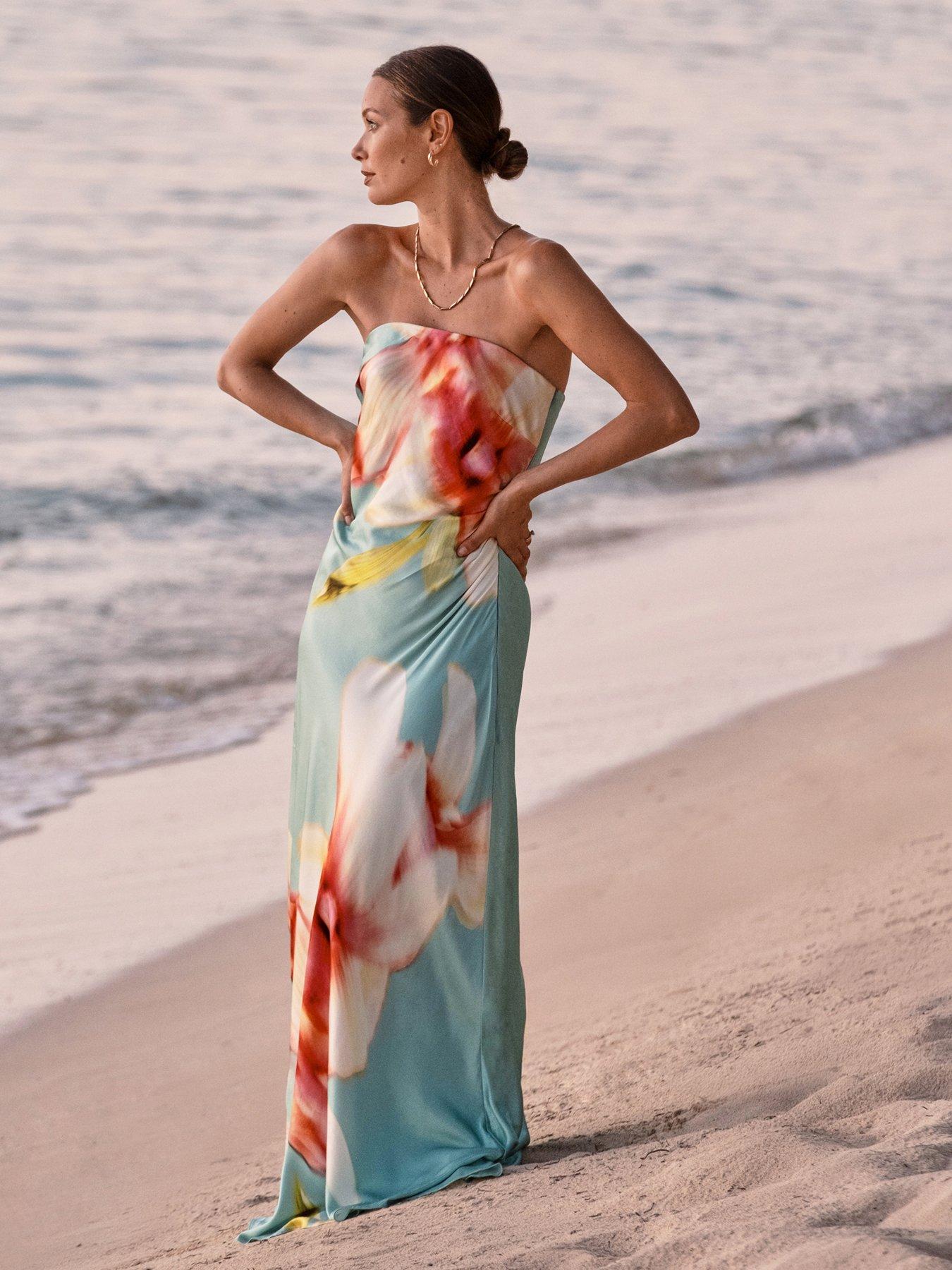 Forever New Estelle Satin Strapless Maxi - Multi